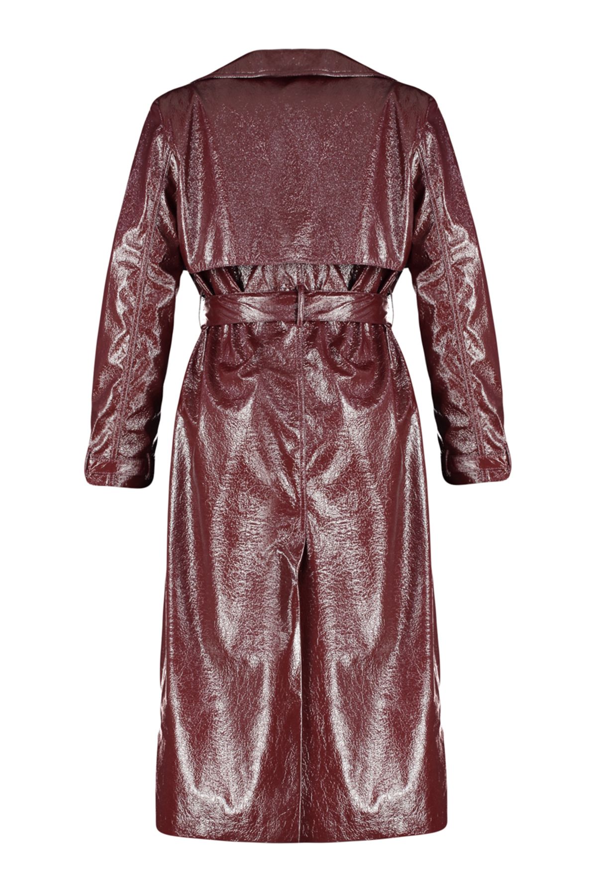 Trendyol Collection-Trench oversize roșu claret cu tăietură largă din piele lacuită TWOSS24TR00022 8