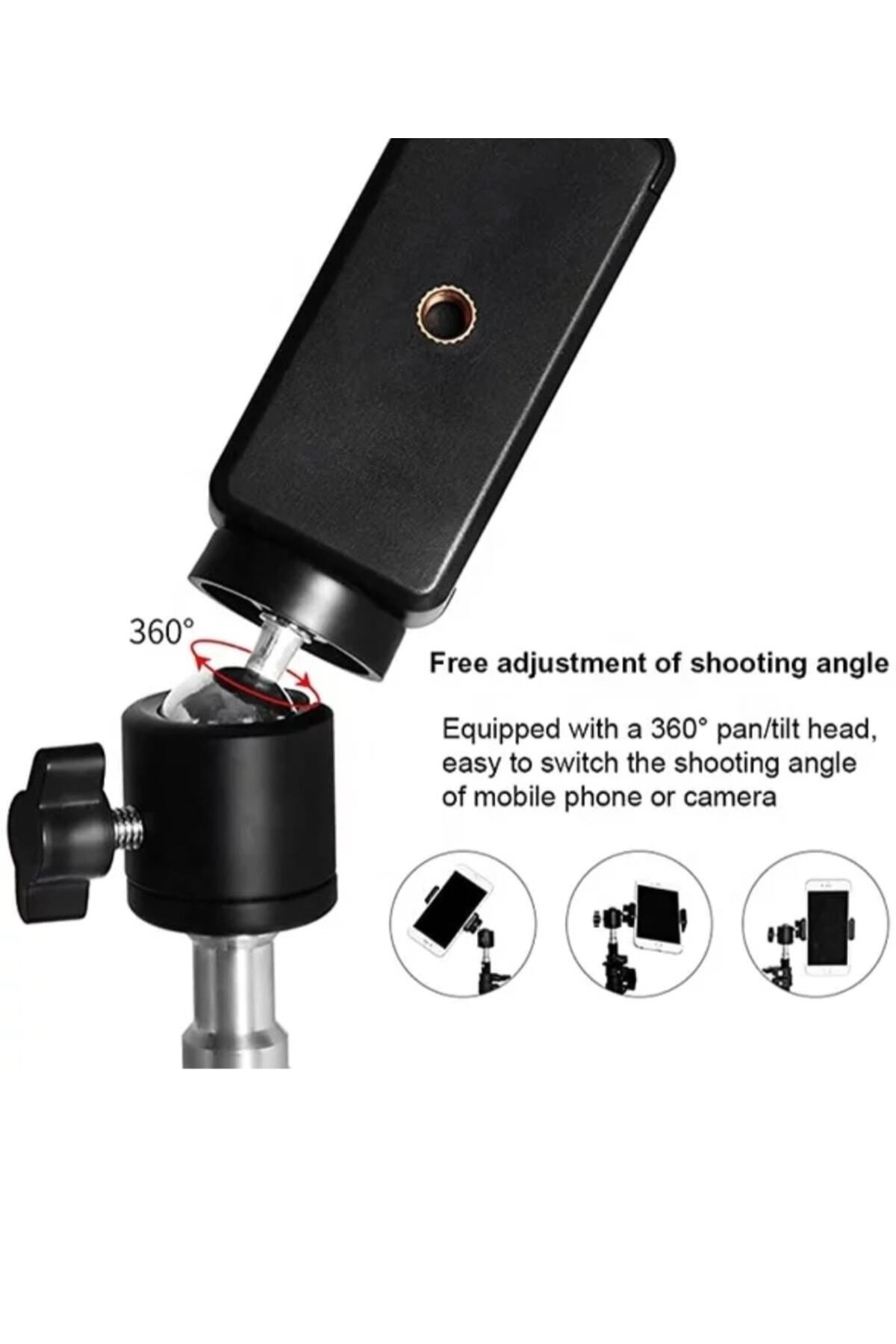 PİNK İTHALAT Bluetooth Kumandalı Tripod 2.1 Metre Metal Stüdyo Lamba Ayağı 360 Döner Başlıklı Telefon Tutucu
