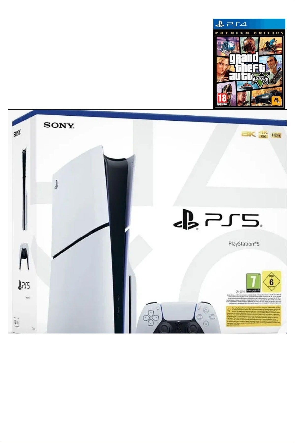 Sony Playstation 5 Slim 1 TB Türkçe Menü + Türkiye Uyumlu Güç Kablosu + 2 Yıl Garanti + GTA 5