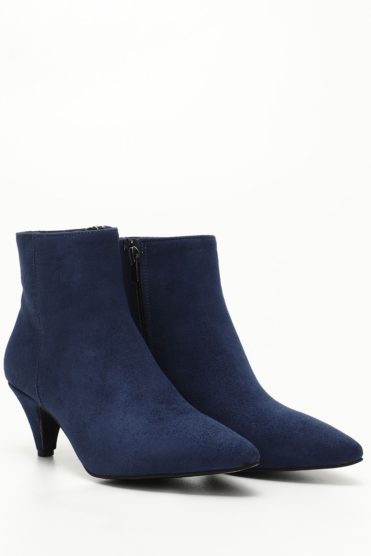 G NDER R Navy Blue Suede Pointed Toe Thin Heeled Zippered