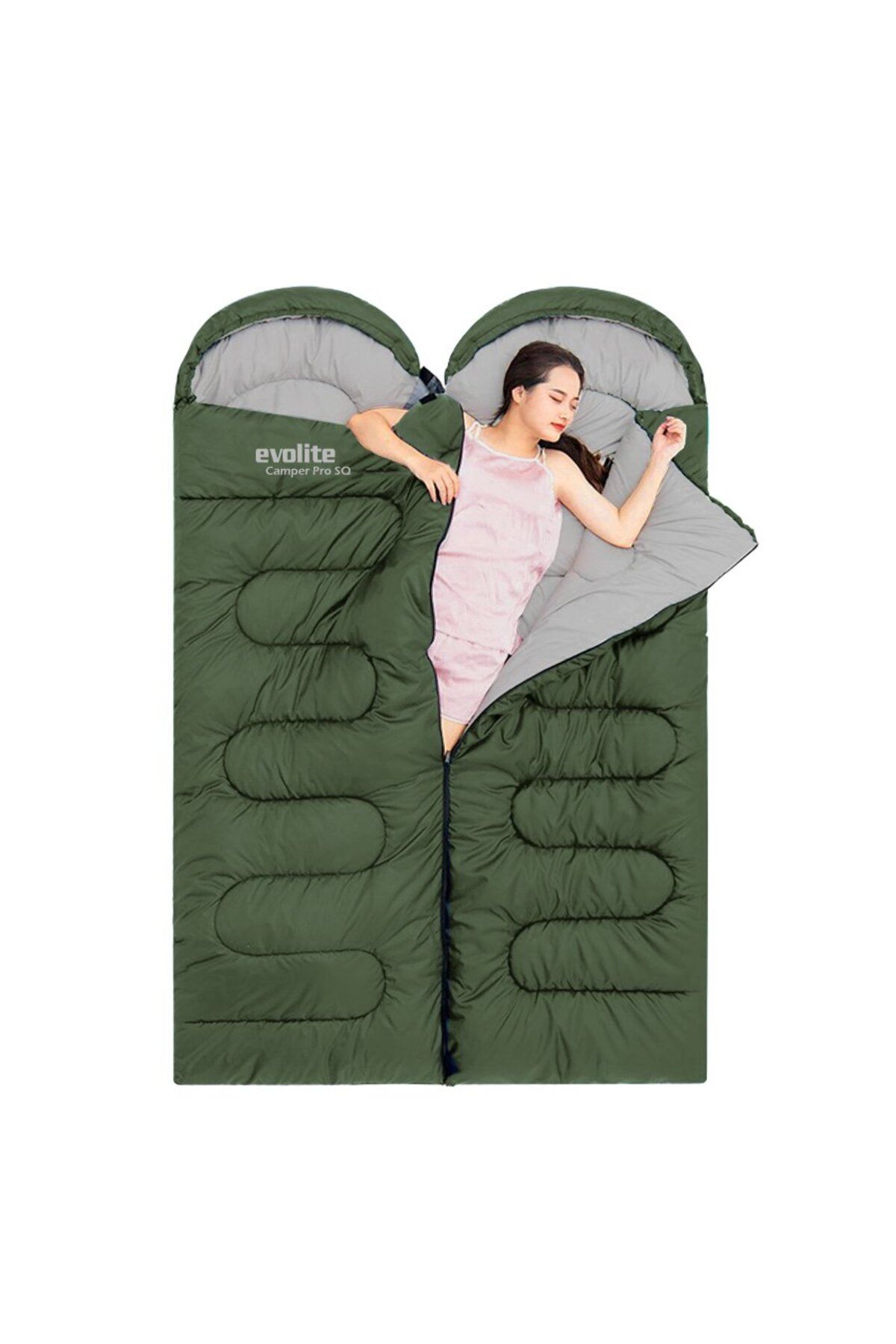 Evolite Camper Pro SQ Birleştirilebilir 2 Kişilik Uyku Tulumu - Haki