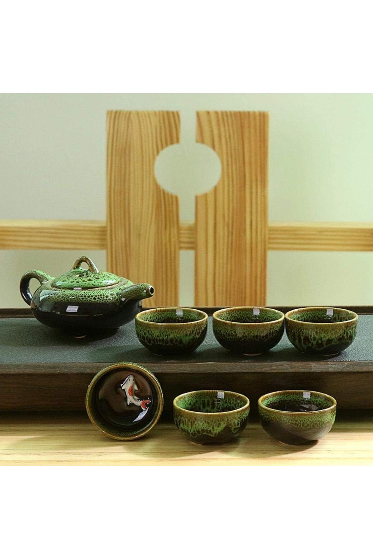 Çaydanlık ve Fincan Takımı, Kung Fu Çay Seti, Çin ve Japon Retro El Yapımı - 2