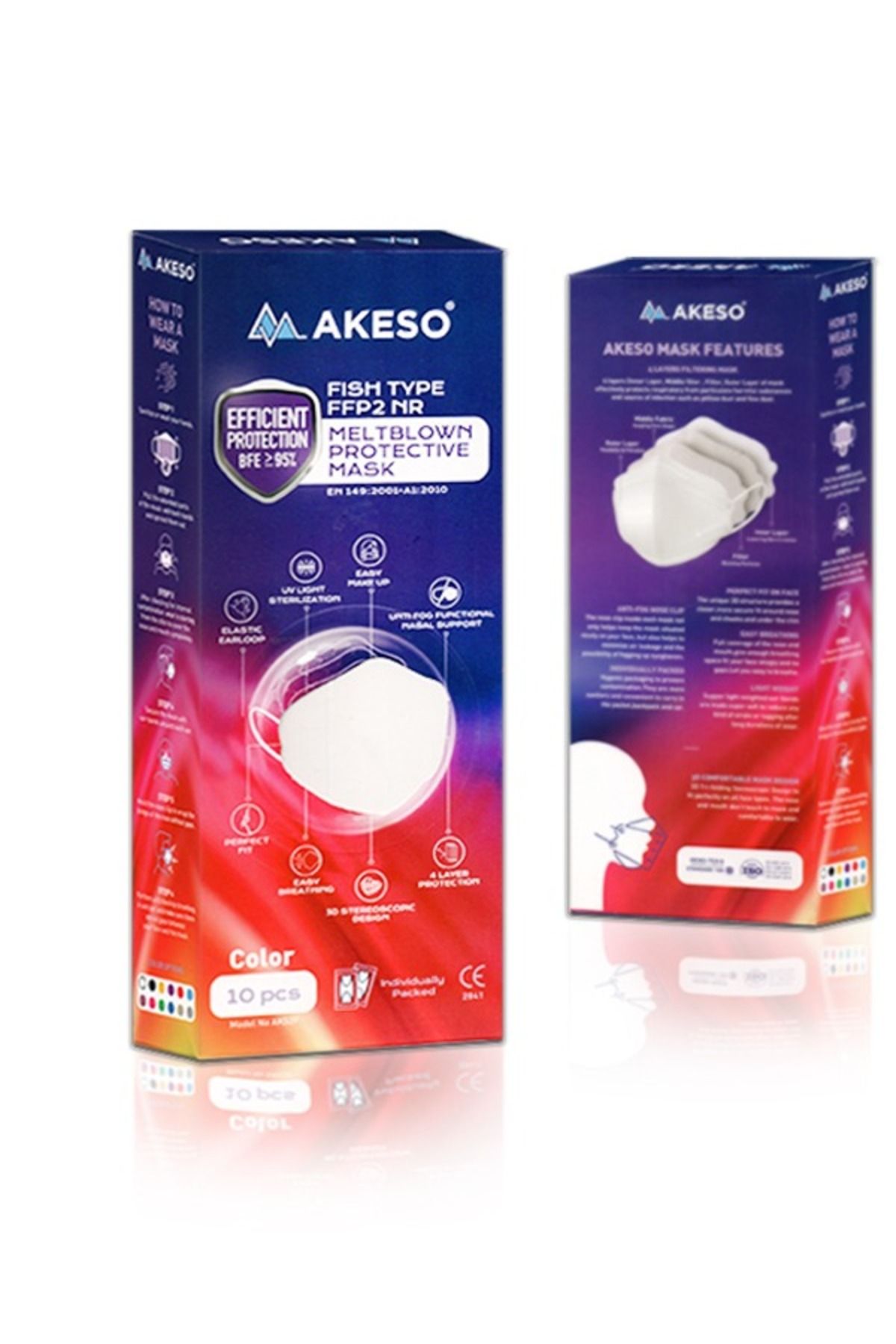 AKESO F95 (N95) Ffp2 Premium Kore Tipi Ce-Iso Sertifikalı Tek Paketli Maske 10 Adet Pembe