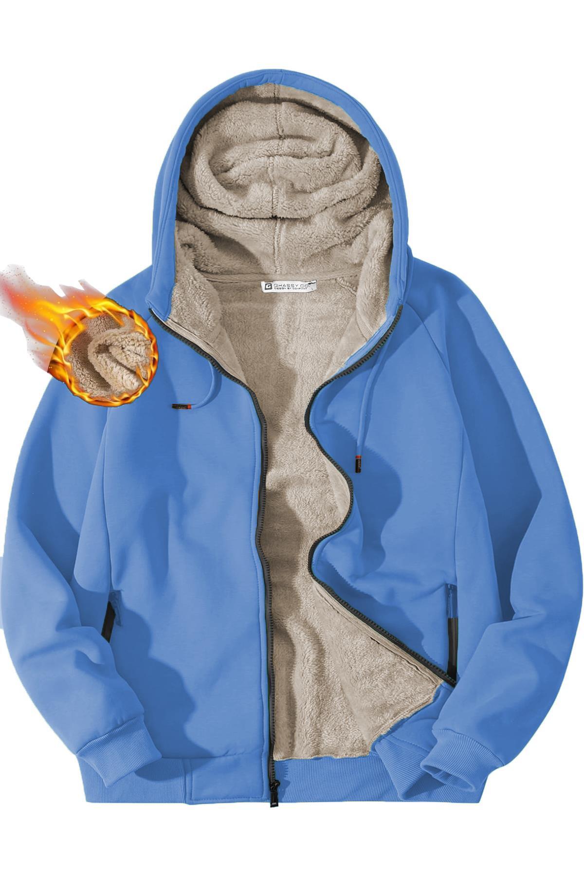 Men's Ultra Thermal Sherpa Lined Hooded Zippered Pocket Winter Sweatshirt