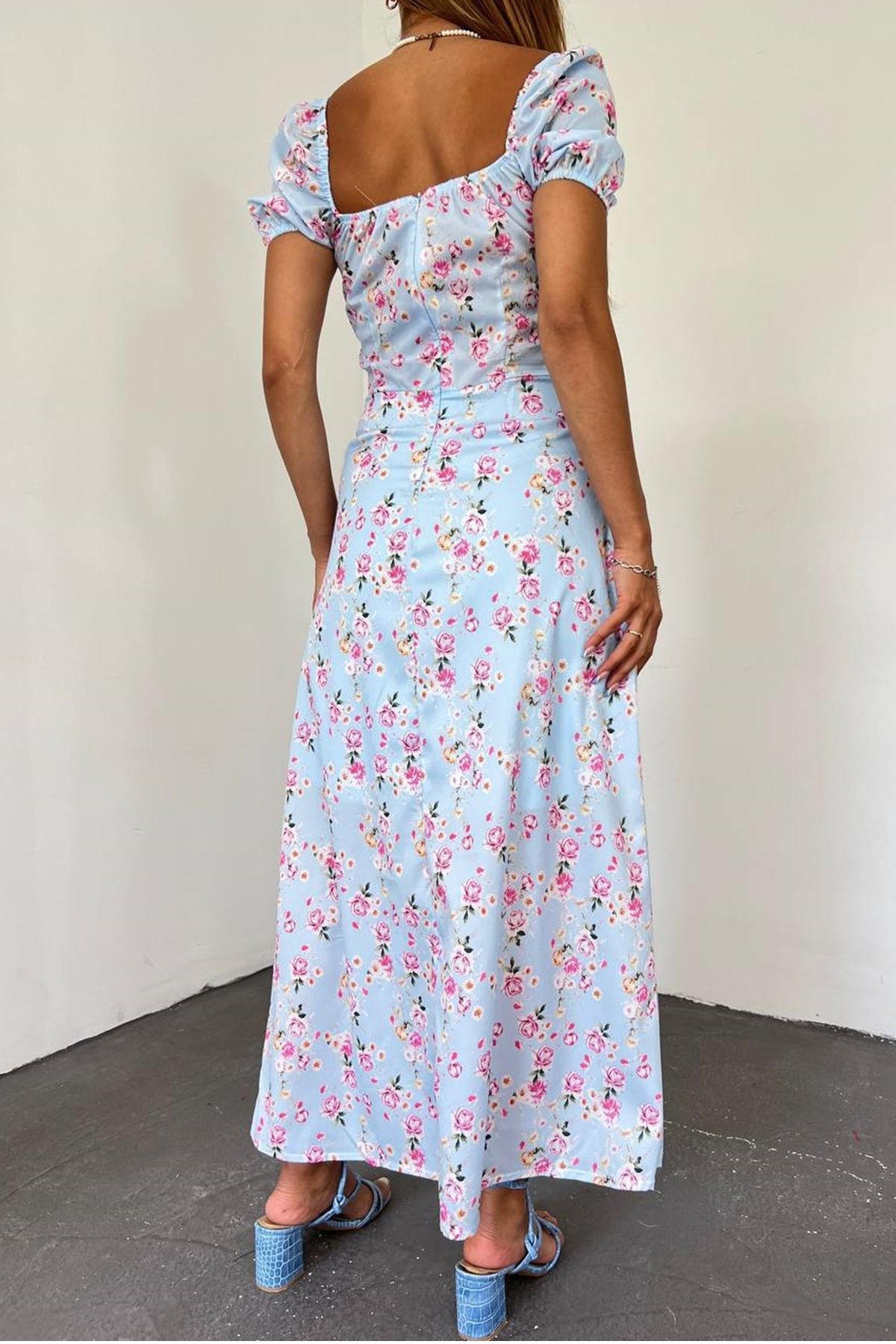 lovebox-Rochie de damă cu modele florale șiret cu guler cu mâneci pepene verde 5039 4