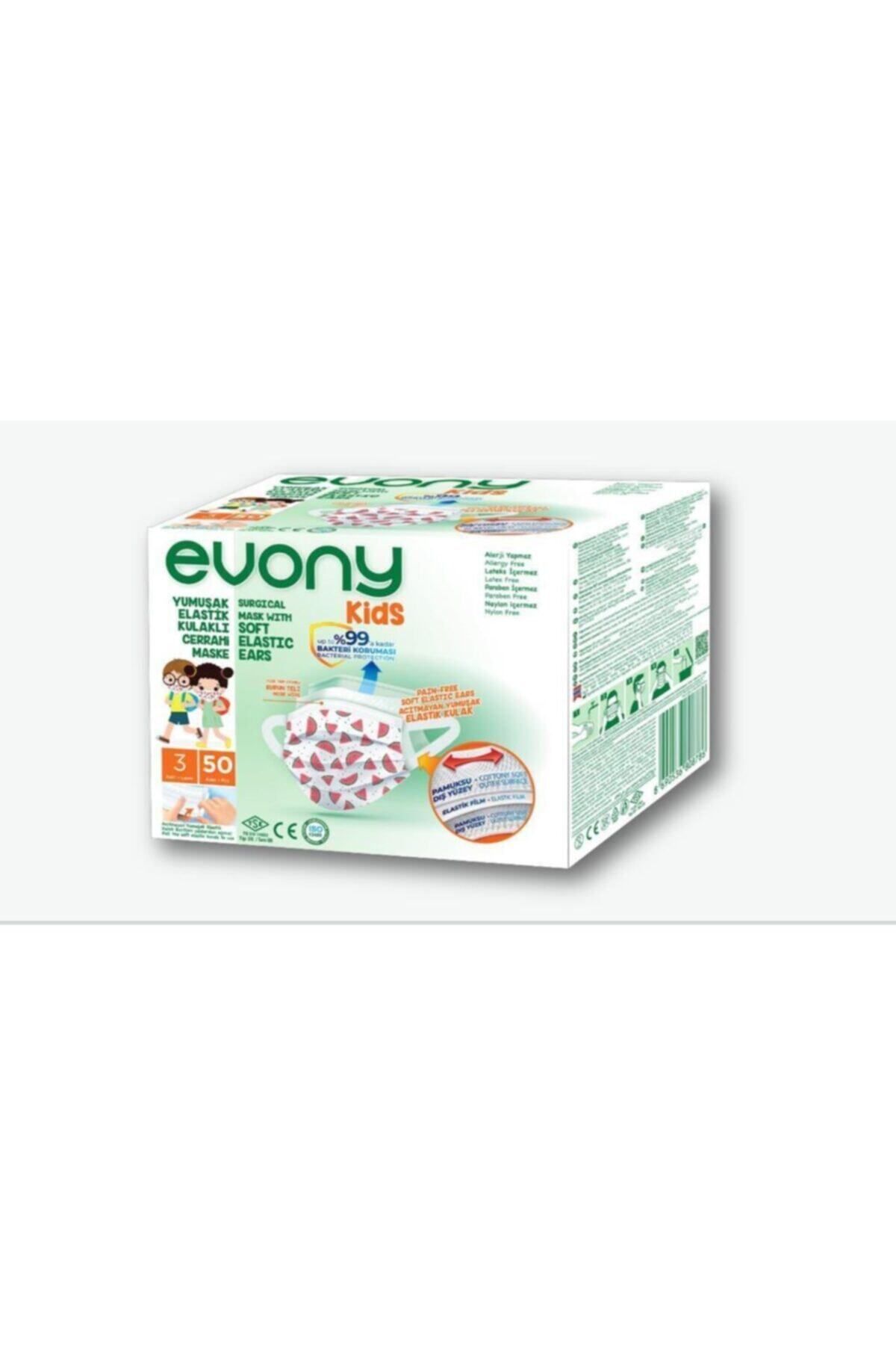 Evony Kids 3 Katlı Yumuşak Kulaklı Maske 50 Adet