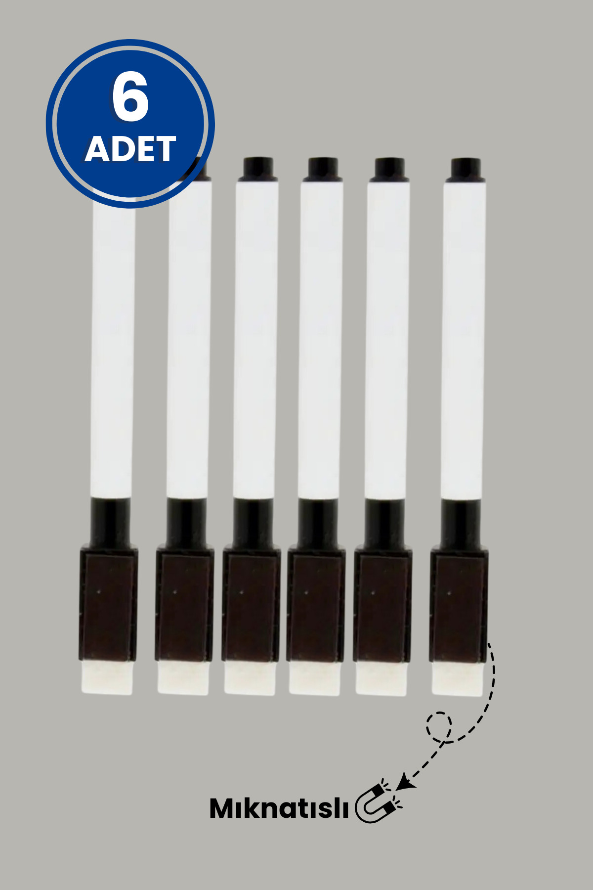 Pi Papers 6'lı Siyah Renk Tahta Kalemi Seti, Statik Akıllı Kağıt Kalemi, Beyaz Yazı Tahtası Kalemi