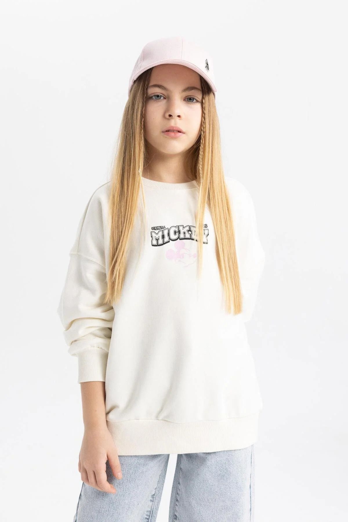 Kız Çocuk Disney Mickey & Minnie Oversize Fit Bisiklet Yaka Sweatshirt B9873a824sp