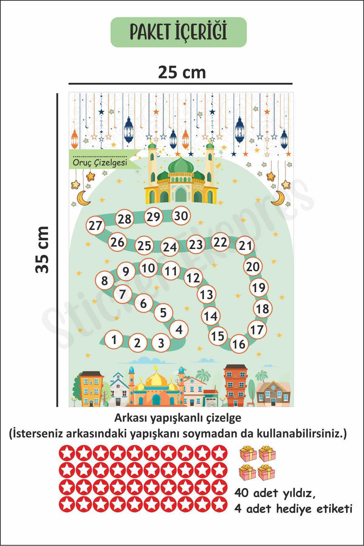 Sticker Ekspres Çocuklar İçin Ramazan Ayı Oruç Çizelgesi Ramazan Süsü Duvar Kapı Cam Sticker Seti fotoğrafı 3 (önizleme)