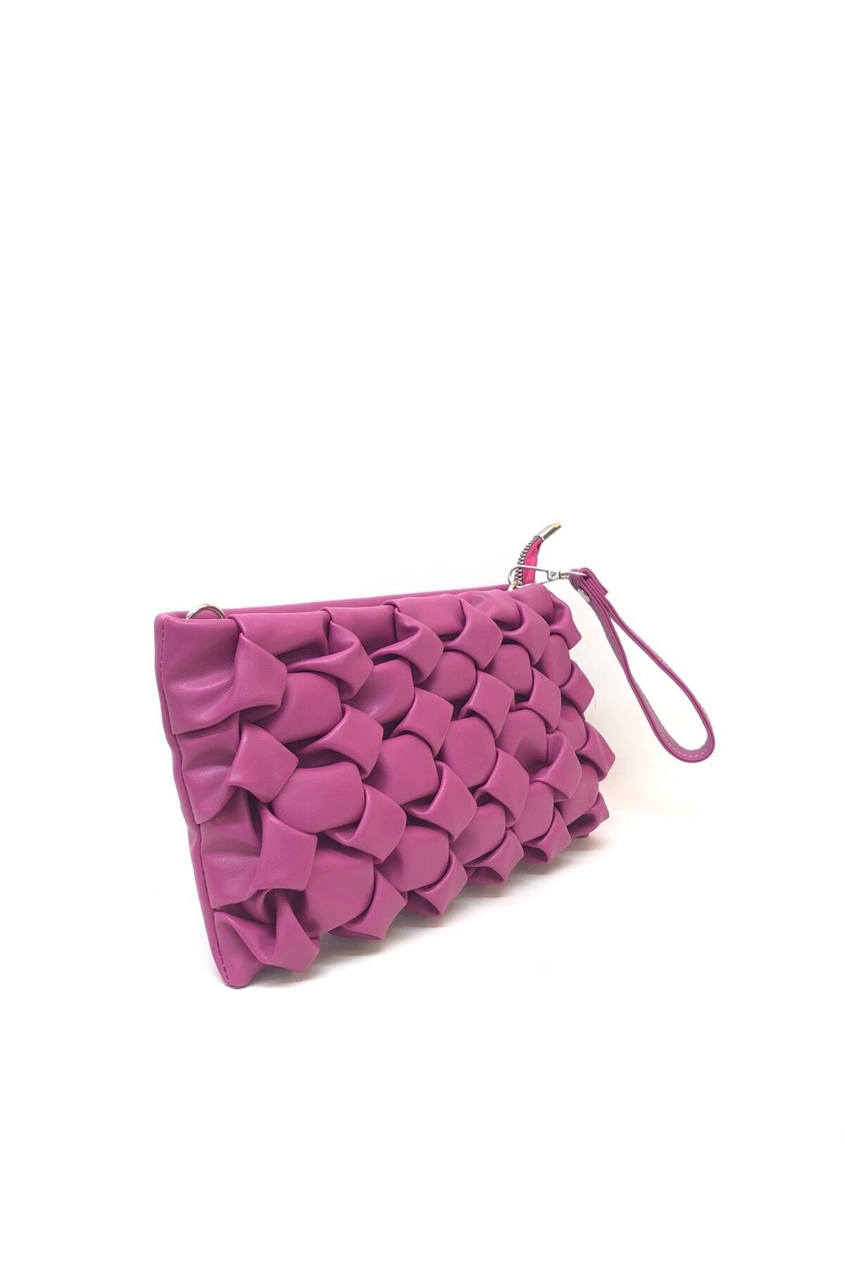 womenacs Fuşya Renk Abiye Portföy Clutch El Çantası Uzun Zincir Askılı Yeni Sezon Tasarımı görsel 7
