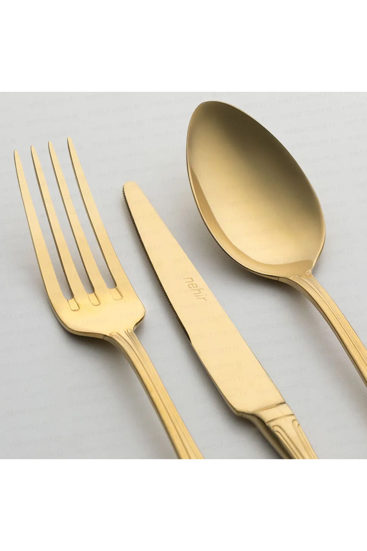 Nehir-Lalezar Titan Gold Satin 84 Pieces 12 Person Cutlery Set 3