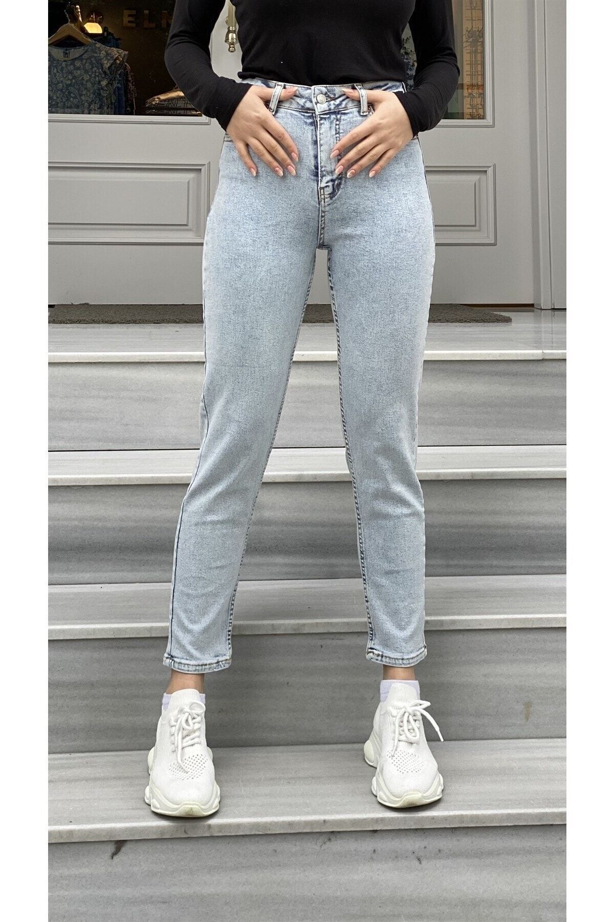 Geppetto-Leo Anii 90 Dora Snow Wash Pantaloni de damă Mom Jean Lycra Snow Wash 2