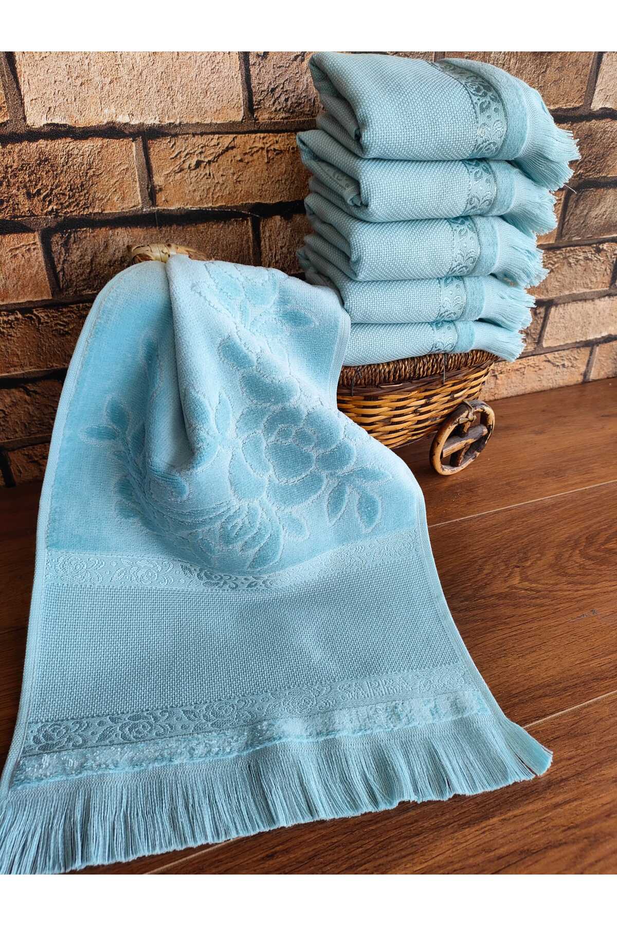 30x50cm SARRA 6-piece FRINGED ETAMIN TOWEL - PETROLEUM BLUE