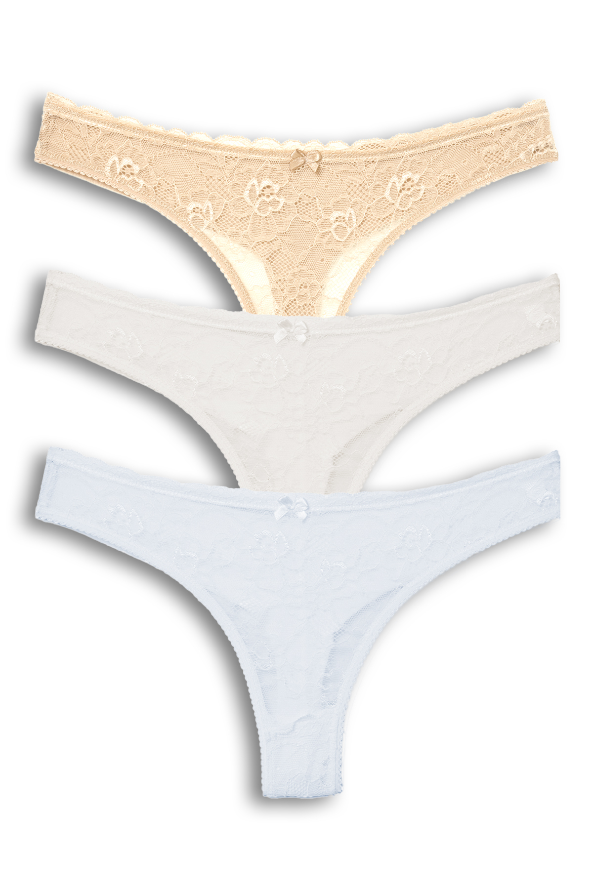 3-Pack Front Lace Back Double Layer Cotton Thong Women's Briefs