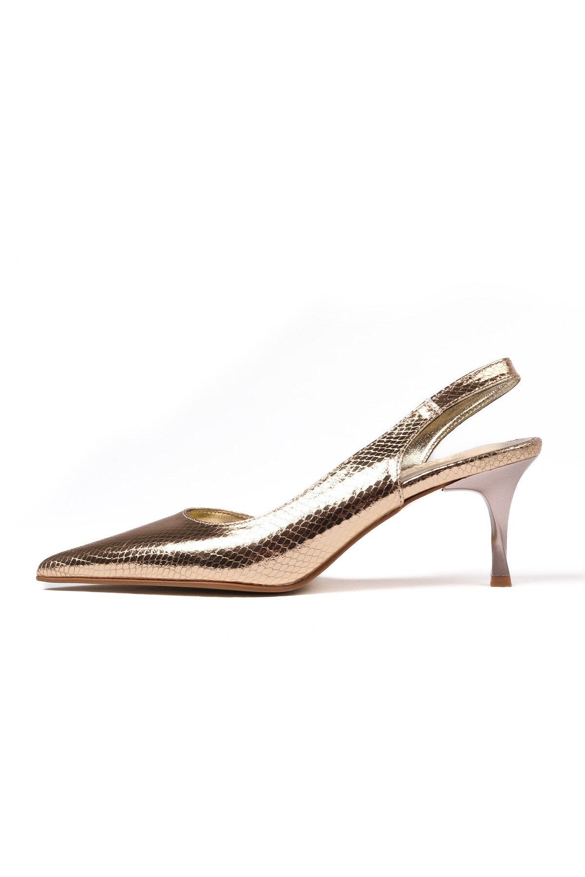 کفش پاشنه کلاسیک طلایی زنانه Clarice Gold Color Snake Lasten Shood Mio Gusto