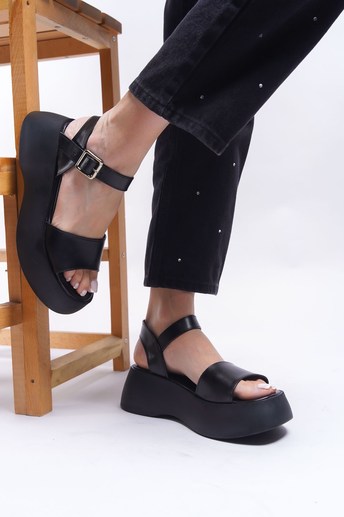 Riccon-Sandały damskie Alloshara 0012801 Czarna skóra 5