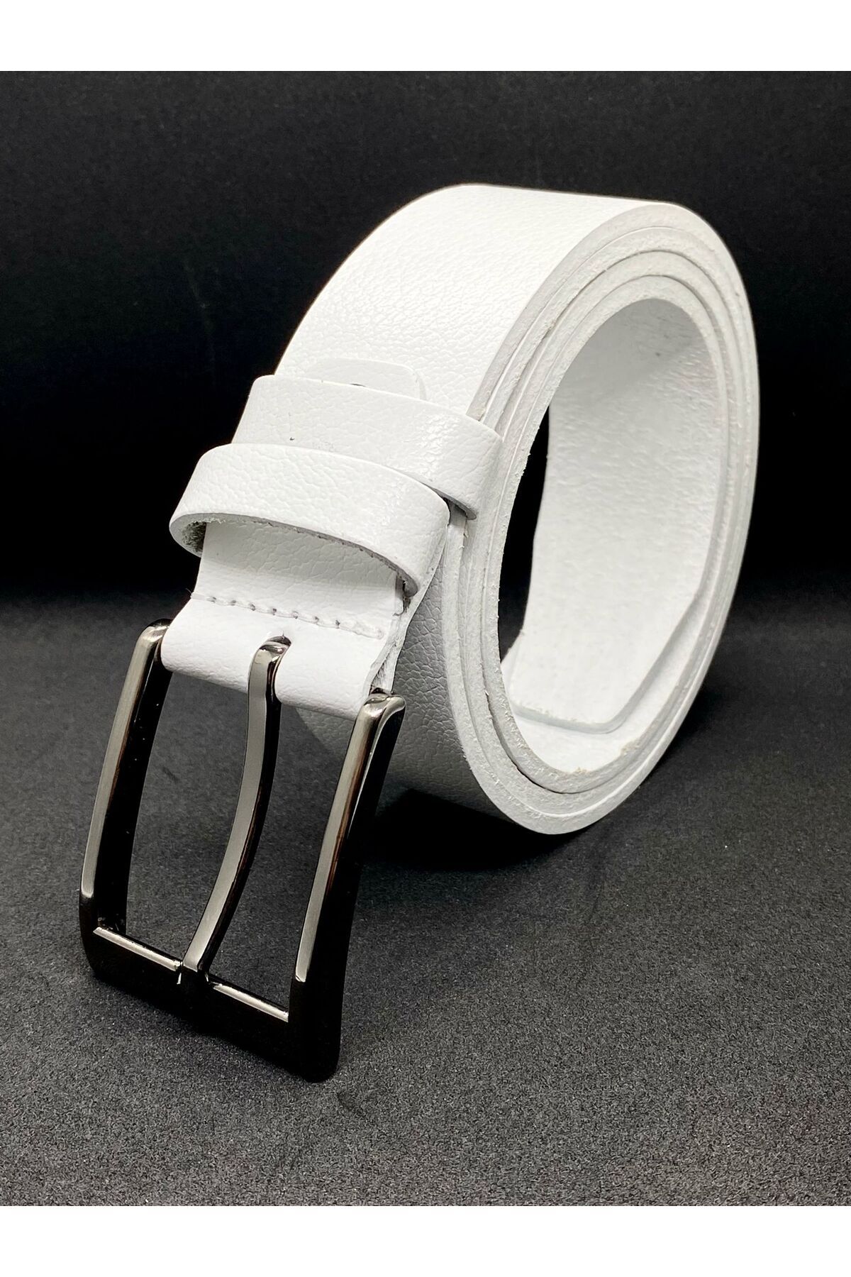 Bosskan White Genuine Leather Fabric Belt Compatible with Pants Trendyol