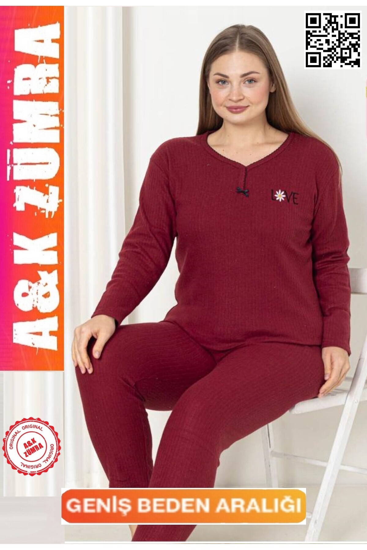 A&K ZÜMRA Kadın Kışlık Model Anne Pijama Takımı Bordo