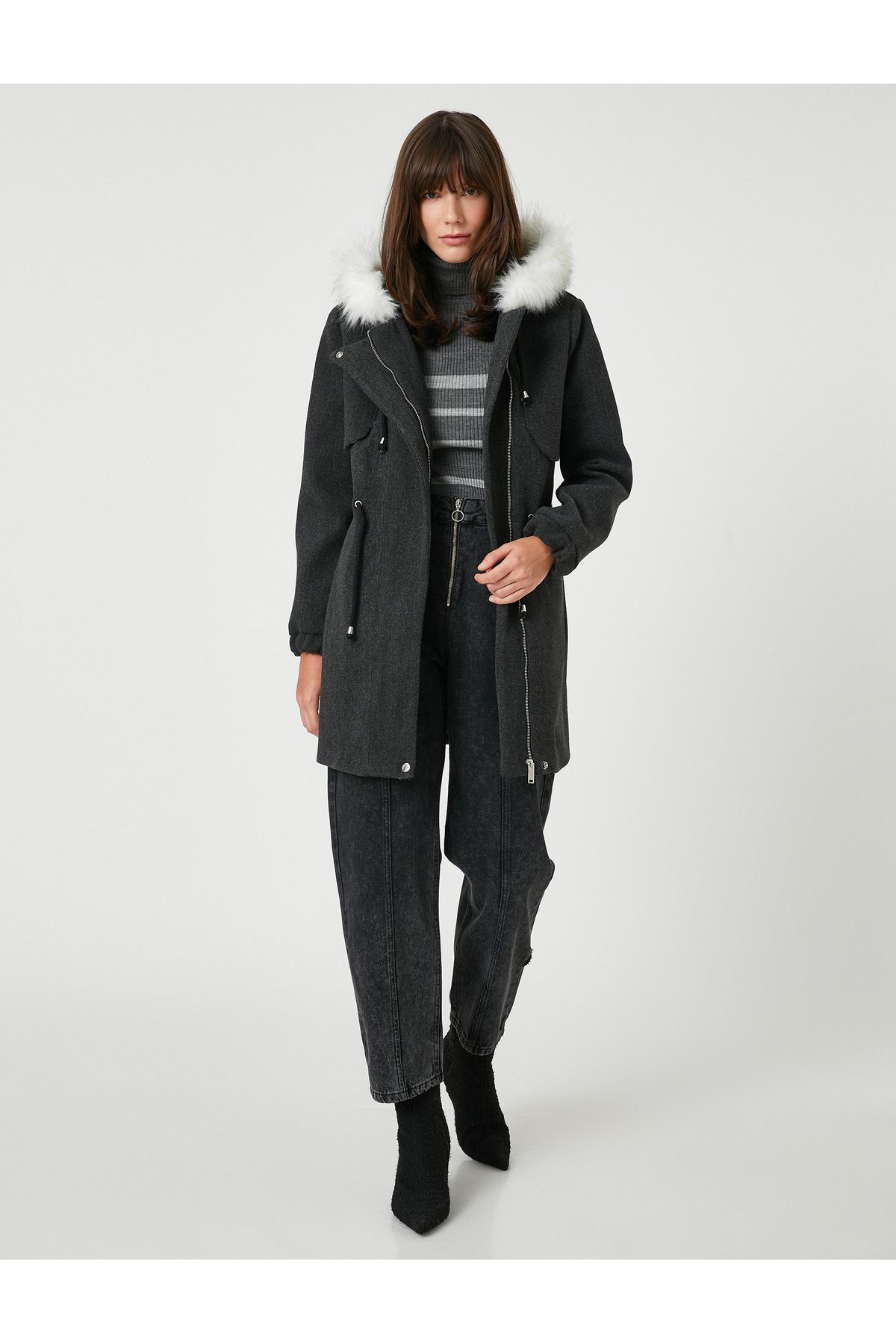 KOTON Hooded Coat Plush 2024, Buy KOTON Online
