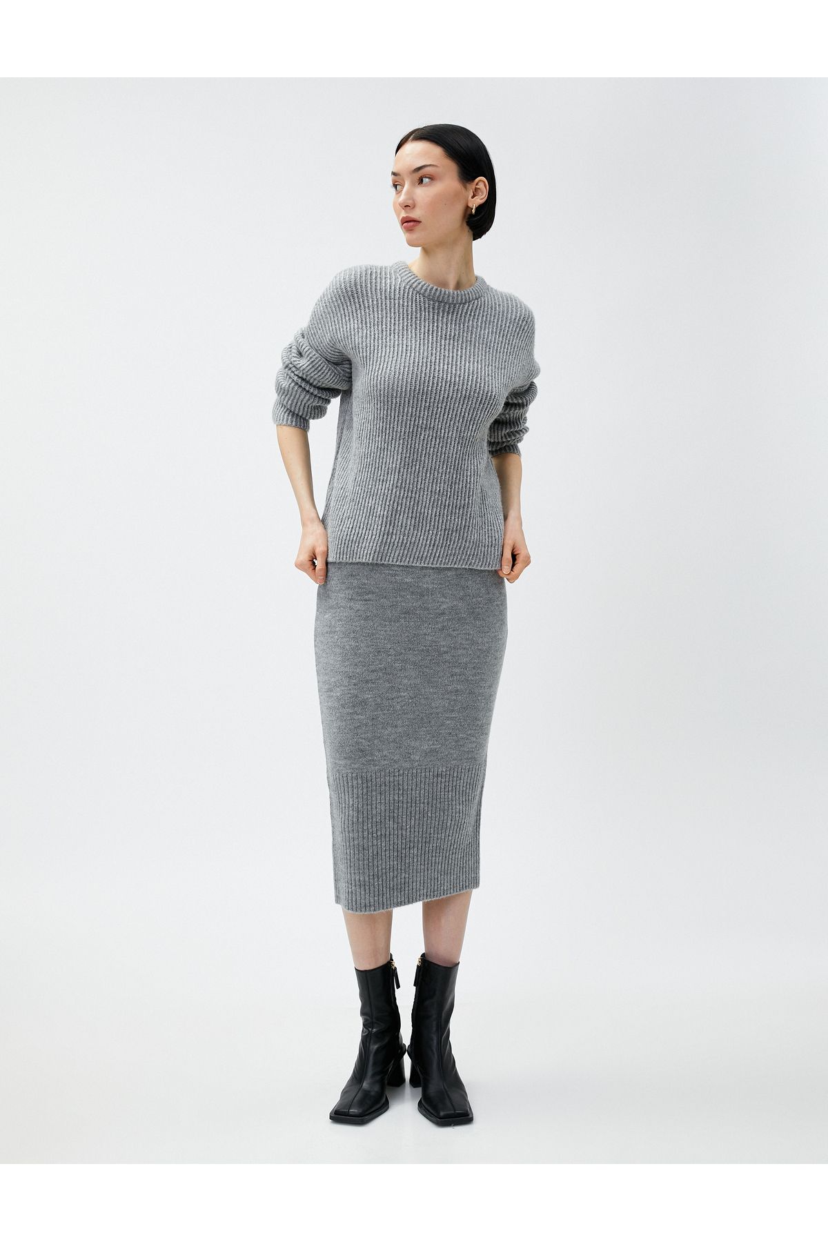 Koton Knitwear Midi Length Pencil Skirt Slim Fit Trendyol