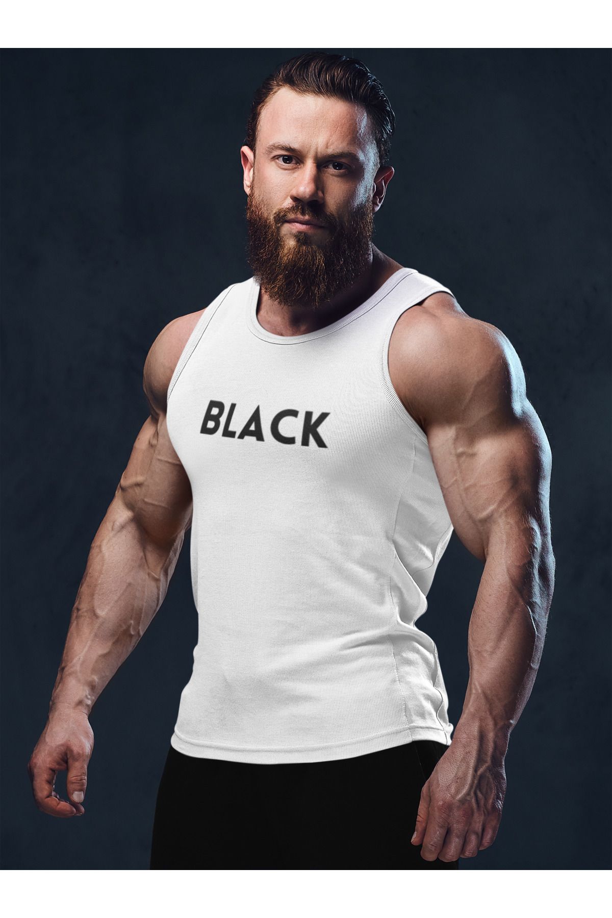 Sporcu Atleti - Black Baskılı 0 Kol Fitness Gym Spor Atleti