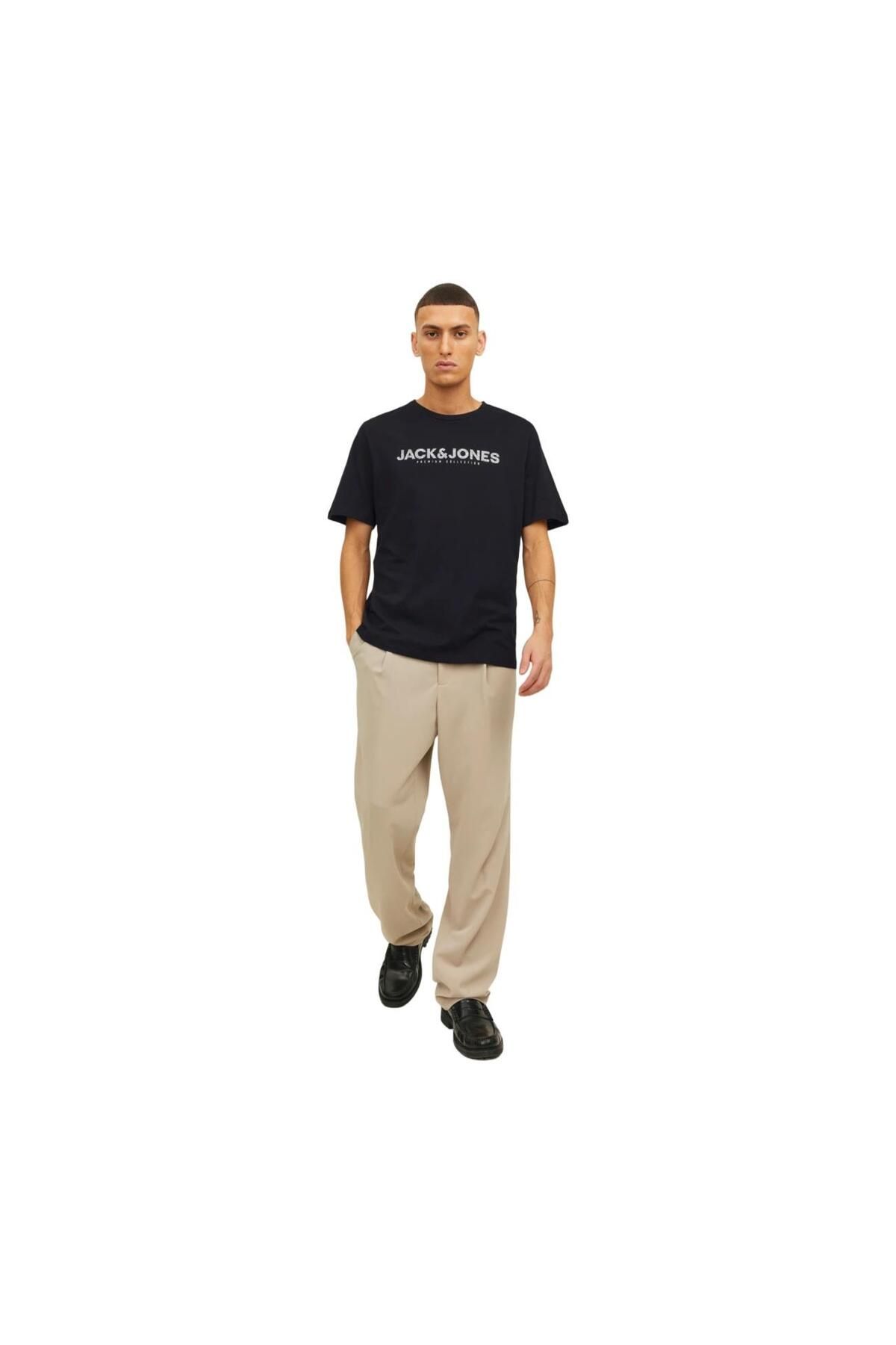 تی شرت سیاه مردانه Jack & Jones آستین کوتاه مشکی جک و جونز او یقه 12234759 Jack & Jones