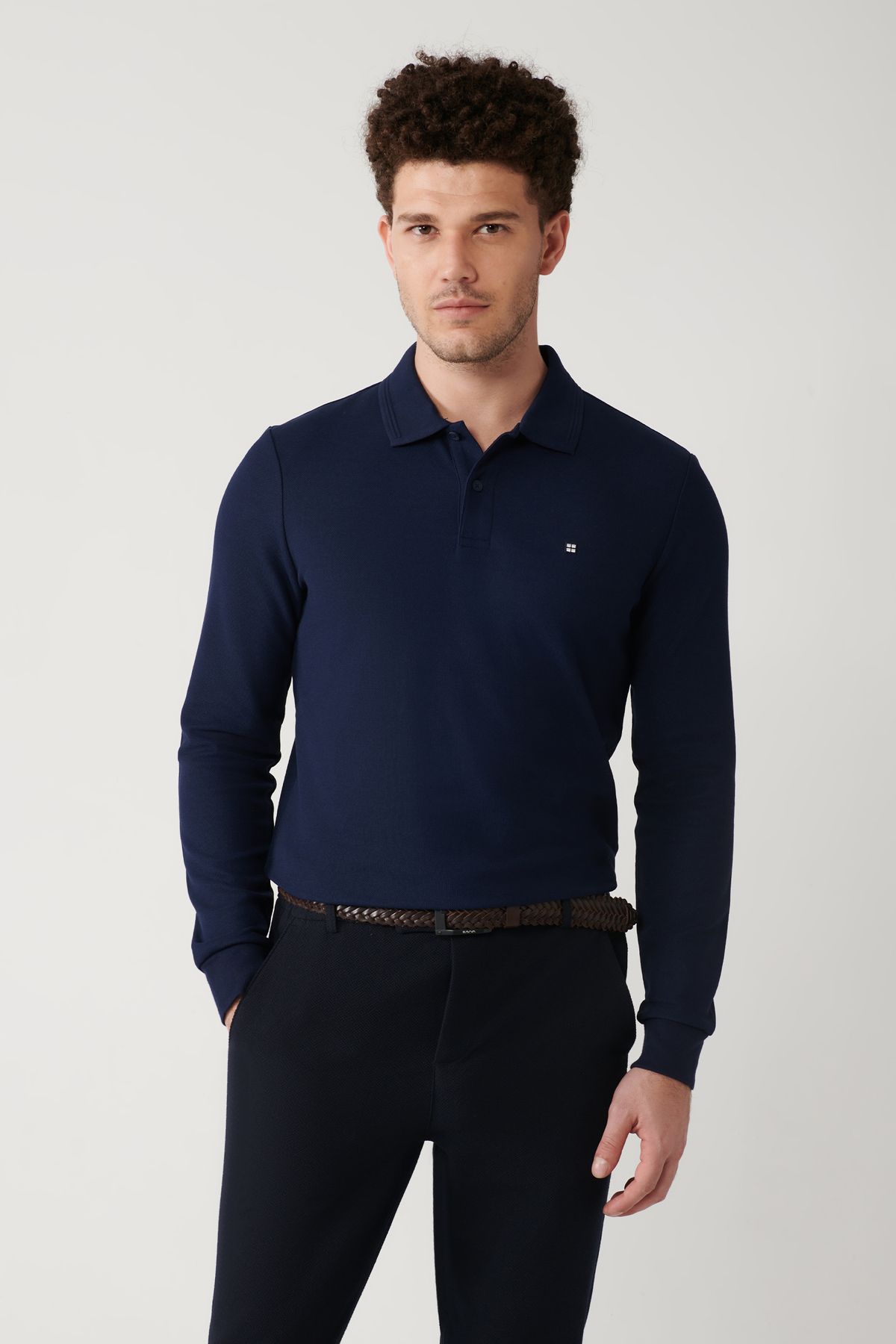 Dark blue top long sleeve polo