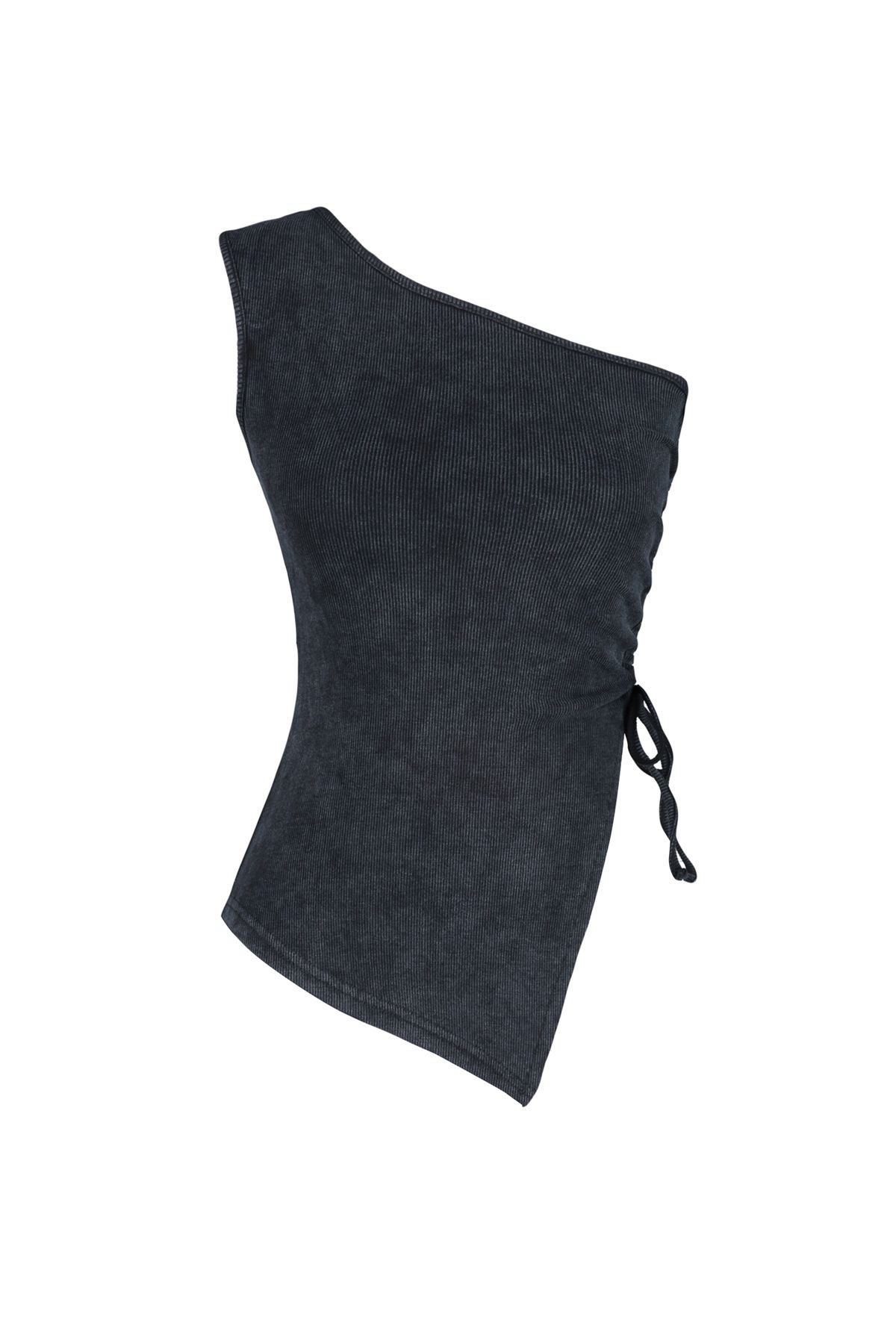 Trendyol Collection-Schwarze, figurbetonte Stretch-Strickbluse aus Cord-Baumwolle mit Vintage-/verblasstem Effekt TWOSS24BZ00298 6