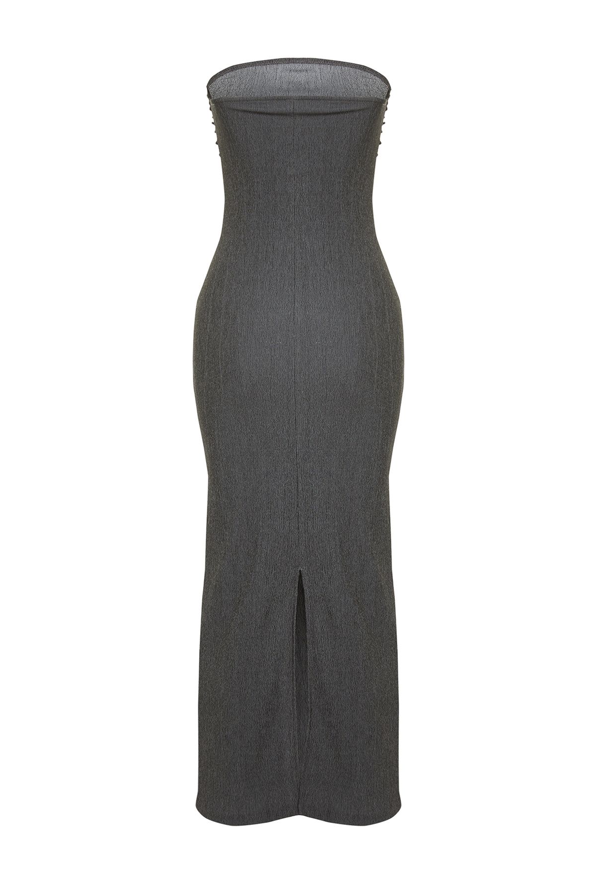 Trendyol Collection-Anthrazitfarbenes, trägerloses, gerafftes, tailliertes Midi-Bleistiftkleid aus flexiblem Strick TWOSS24EL00287 8