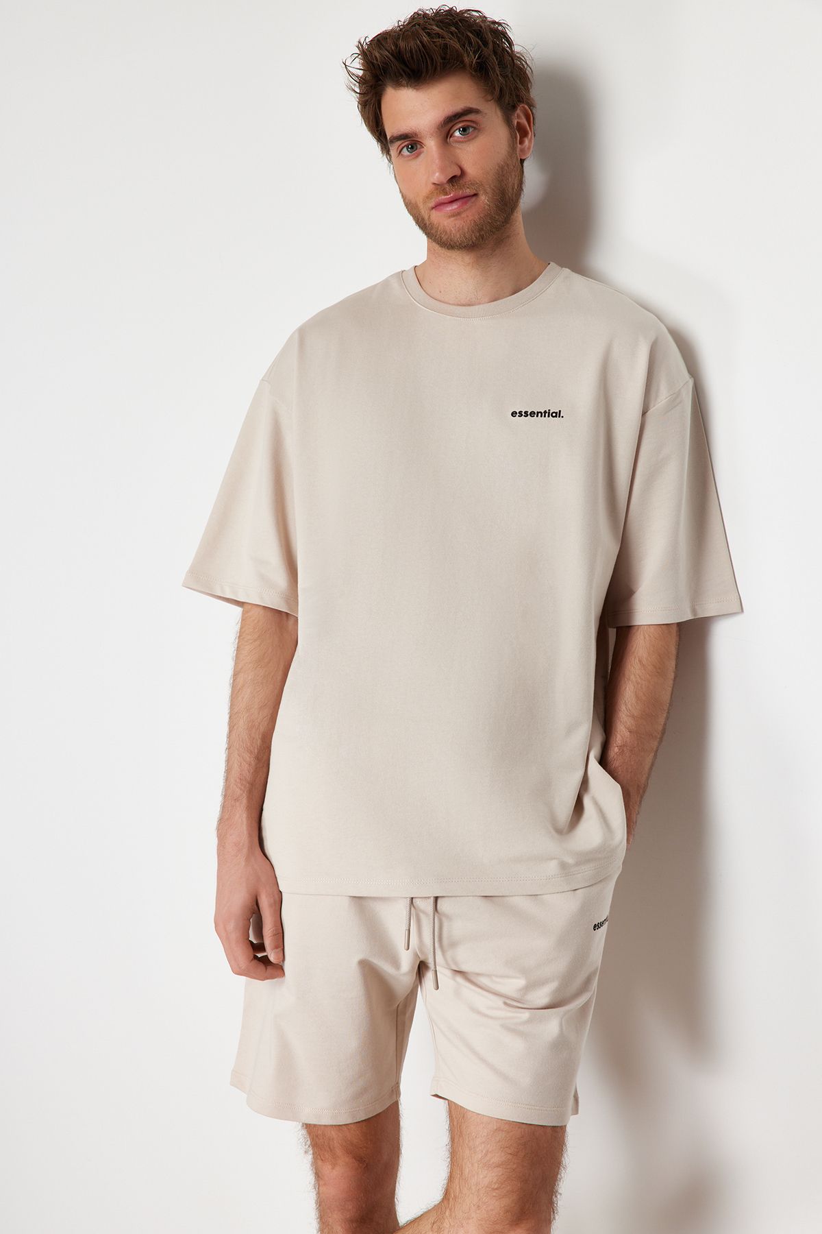 Trendyol Collection-Oversize nyomott kőből készült tréningruha szett - 100% pamut TMNSS24EM00003 2