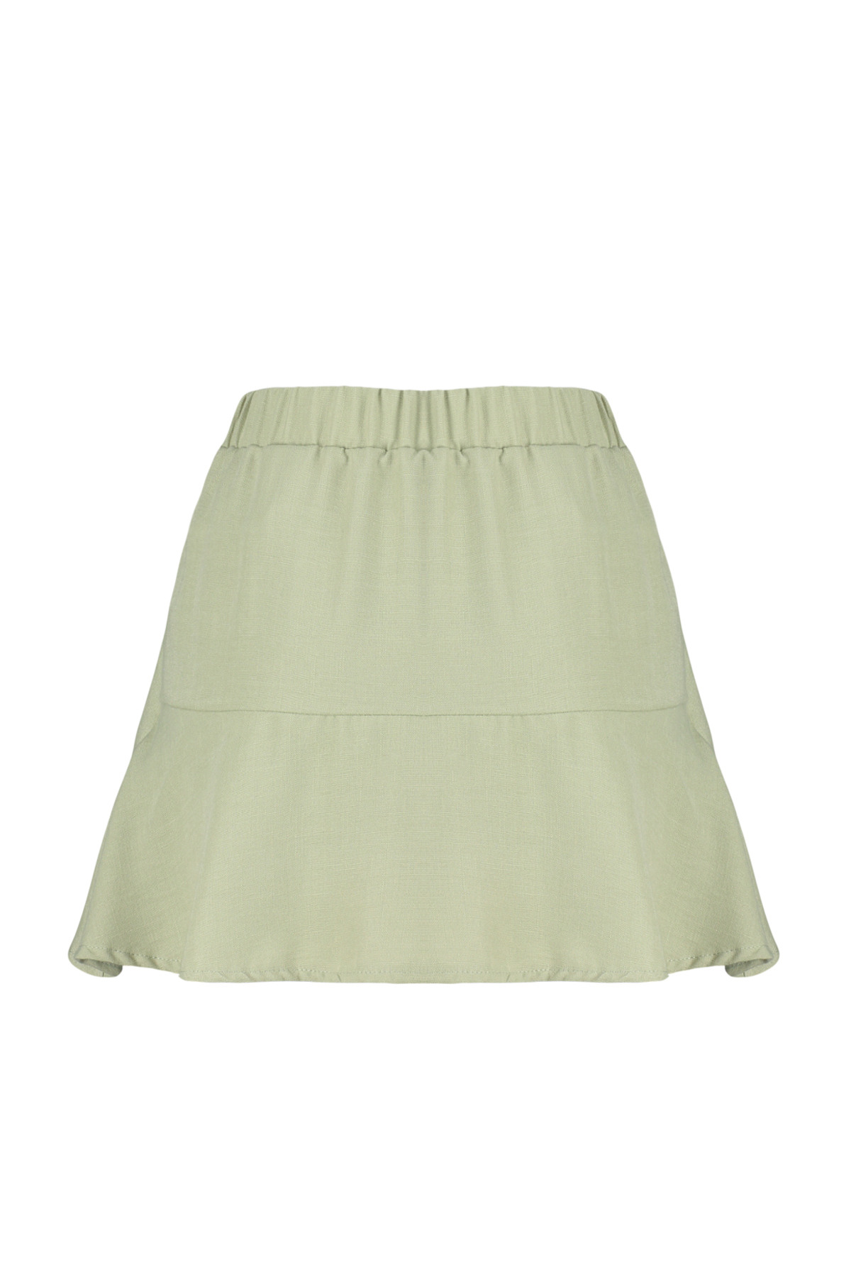 Trendyolmilla  Haki Etek Ucu Fırfırlı Beli Lastikli Keten Görünümlü Dokuma Etek Görünümlü Şort TWOSS24SR00038 - Görsel 8