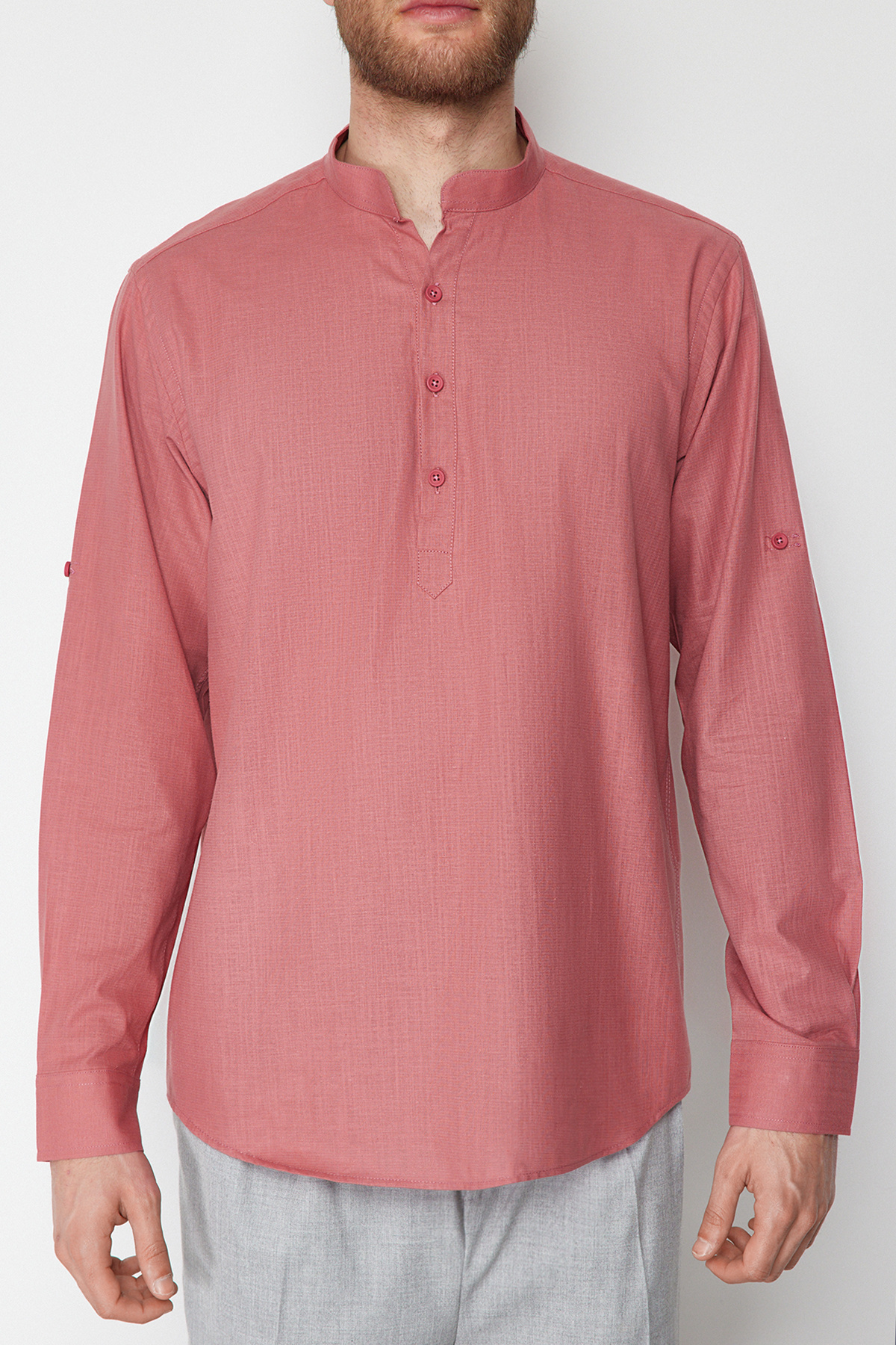 Trendyol Collection-Πουκάμισο με επωμίδες με γιακά Dusty Rose - Κανονική εφαρμογή TMNSS24GO00039 5