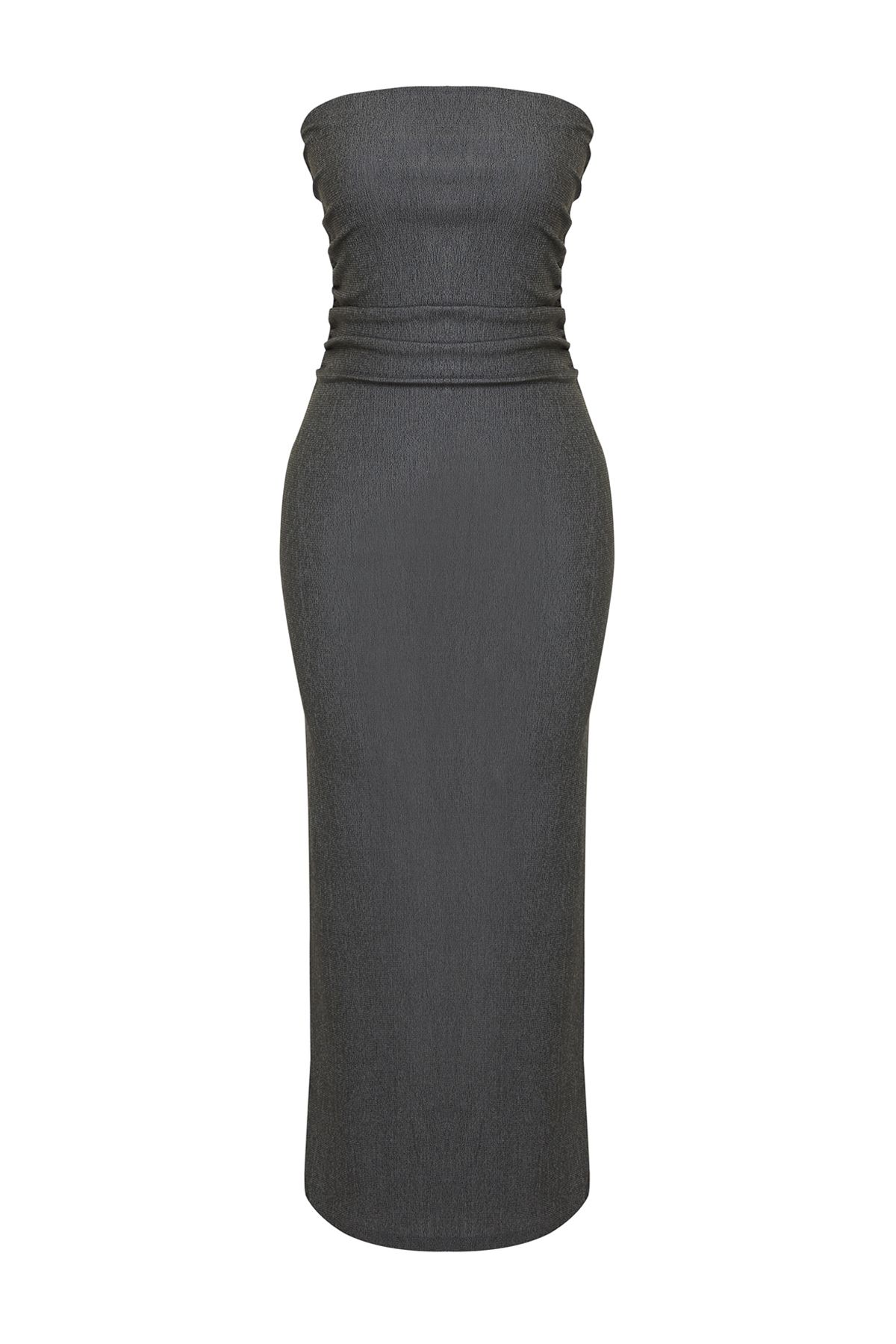 Trendyol Collection-Anthrazitfarbenes, trägerloses, gerafftes, tailliertes Midi-Bleistiftkleid aus flexiblem Strick TWOSS24EL00287 7