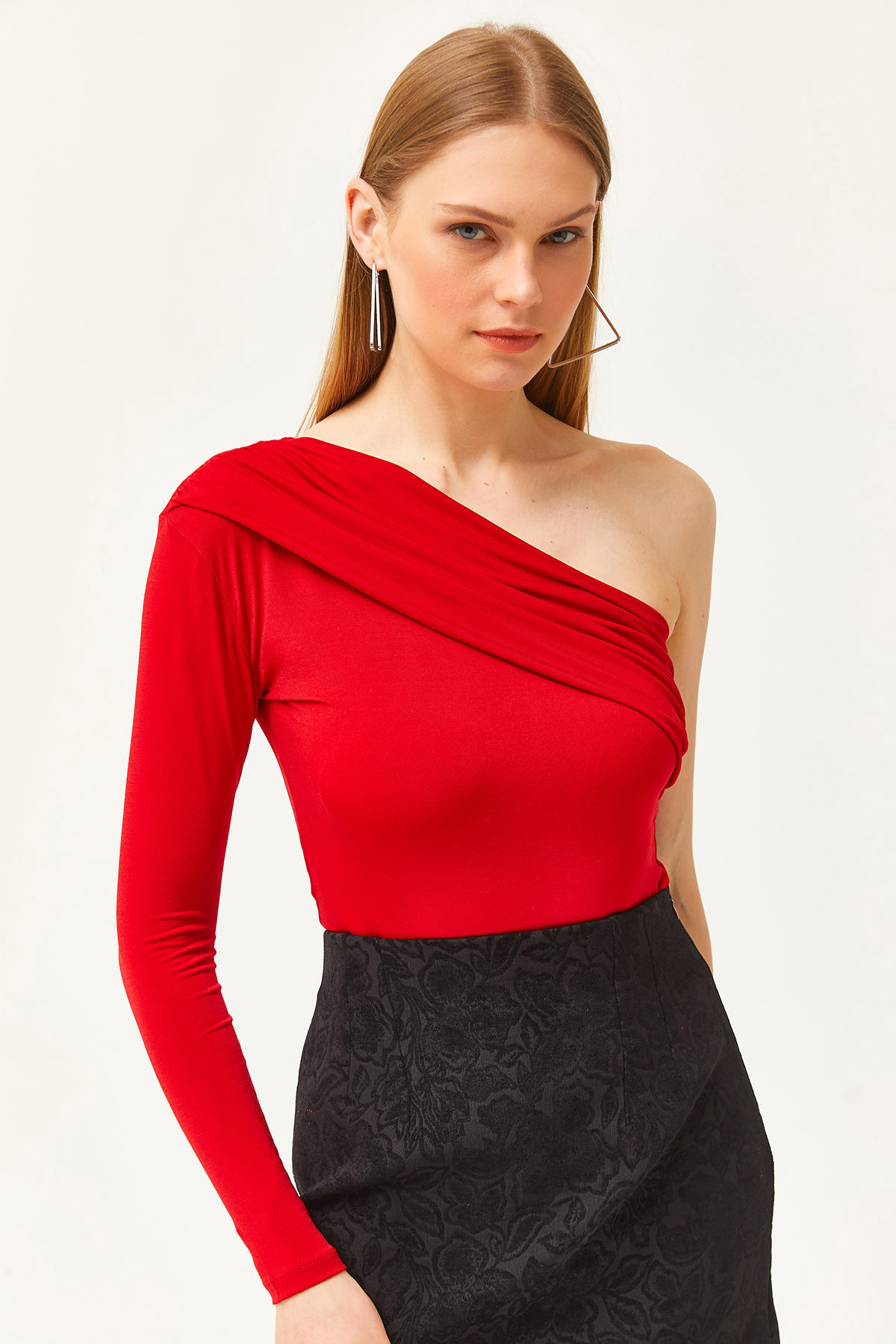 Olalook-Rote One-Shoulder Sandy Strickbluse für Damen BLZ-19002520 3