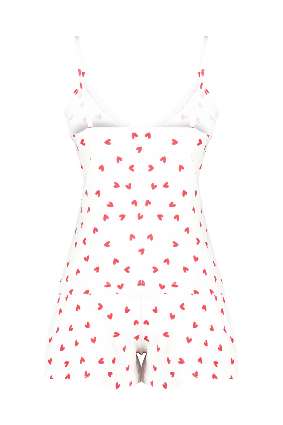 Trendyol Collection-White 100% Cotton Heart Lace String Straps Knitted Pajama Set with Shorts THMSS24PT00106 8
