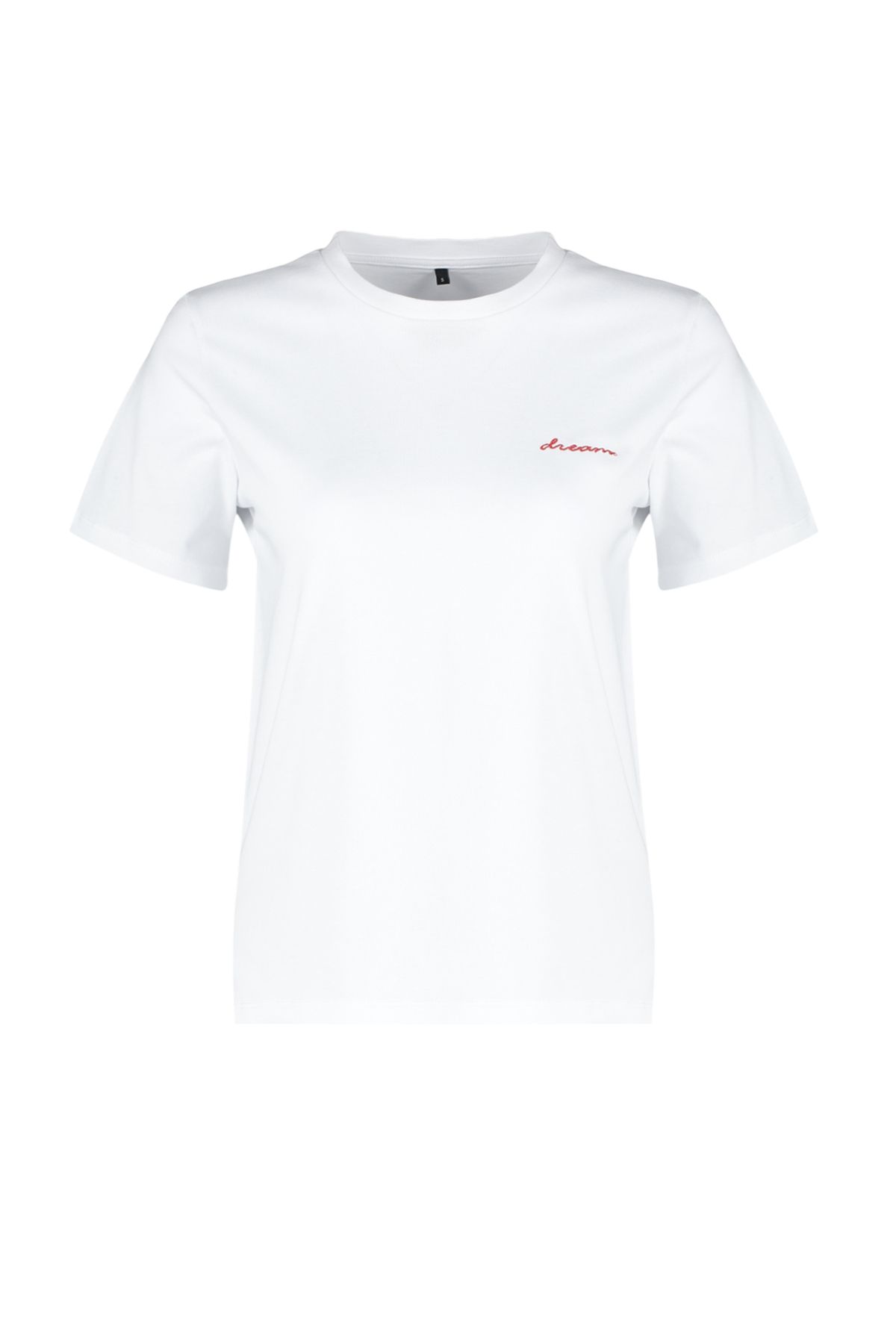 Trendyol Collection-Weißes Strick-T-Shirt mit Slogan-Stickerei, 100 % Baumwolle, Regular Fit TWOSS24TS00097 7