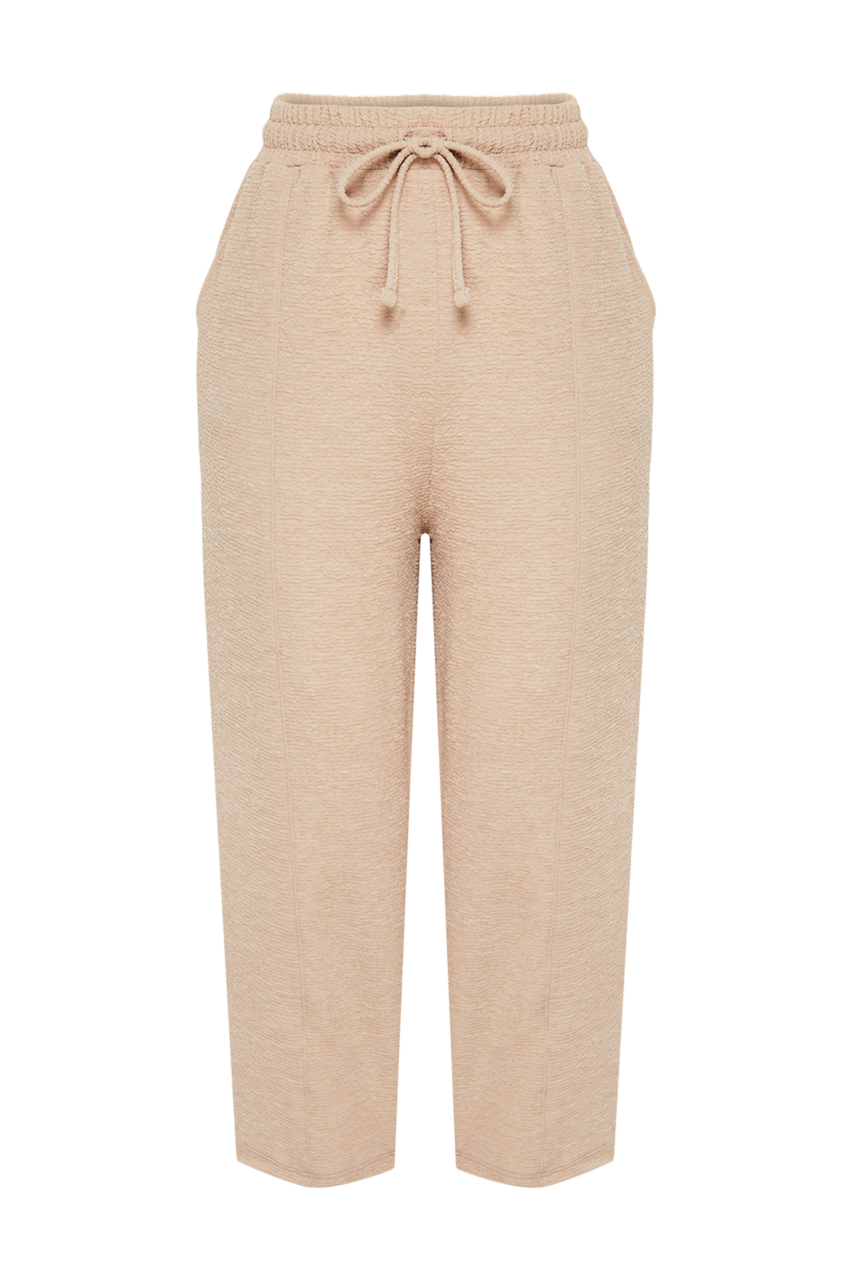 Trendyolmilla  Bej Dokulu Bürümcük Havuç/Şalvar Kesim Örme Pantolon TWOSS24PL00098 - Görsel 7