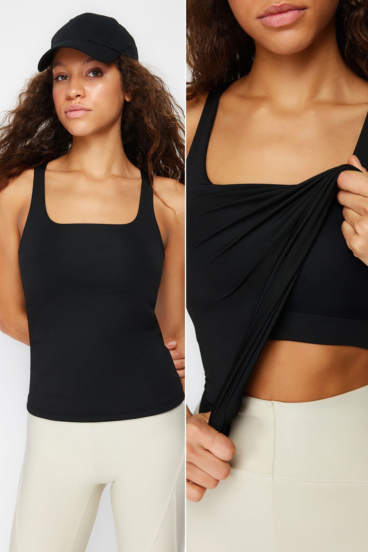 Trendyol Collection Czarny, 2 Warstwy, Z Wkładką Wewnątrz Biustonosz Sportowy, Kwadratowy Kołnierzyk, Dzianinowy Top/bluzka Sportowa Kobieta - XL