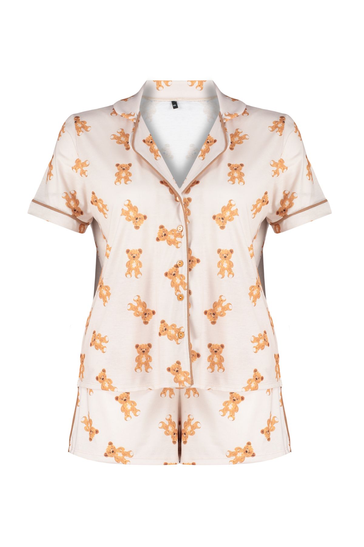 Trendyol Curve-Beiges Pyjama-Set mit Teddybär-Muster - Hemdkragen TBBSS24AI00004 7