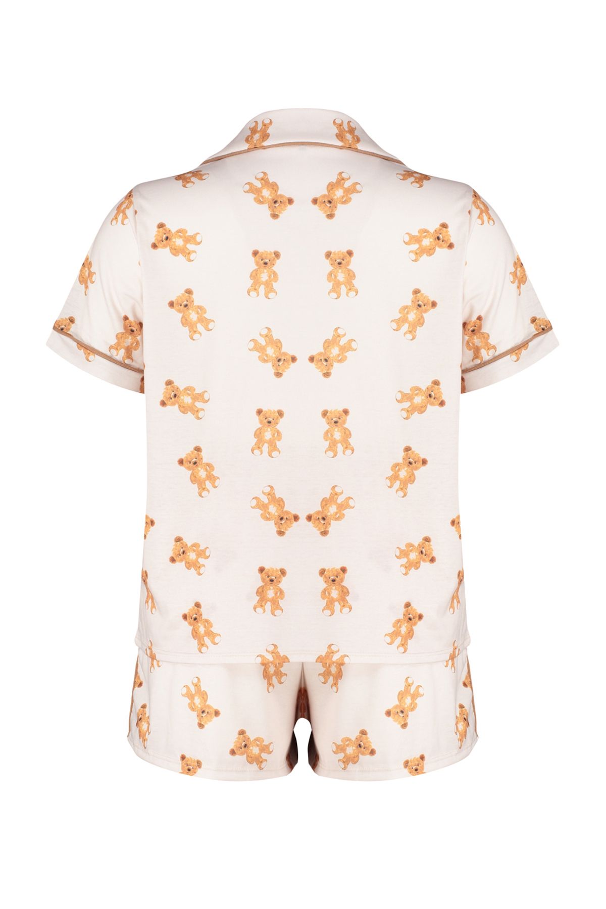 Trendyol Curve-Beiges Pyjama-Set mit Teddybär-Muster - Hemdkragen TBBSS24AI00004 8