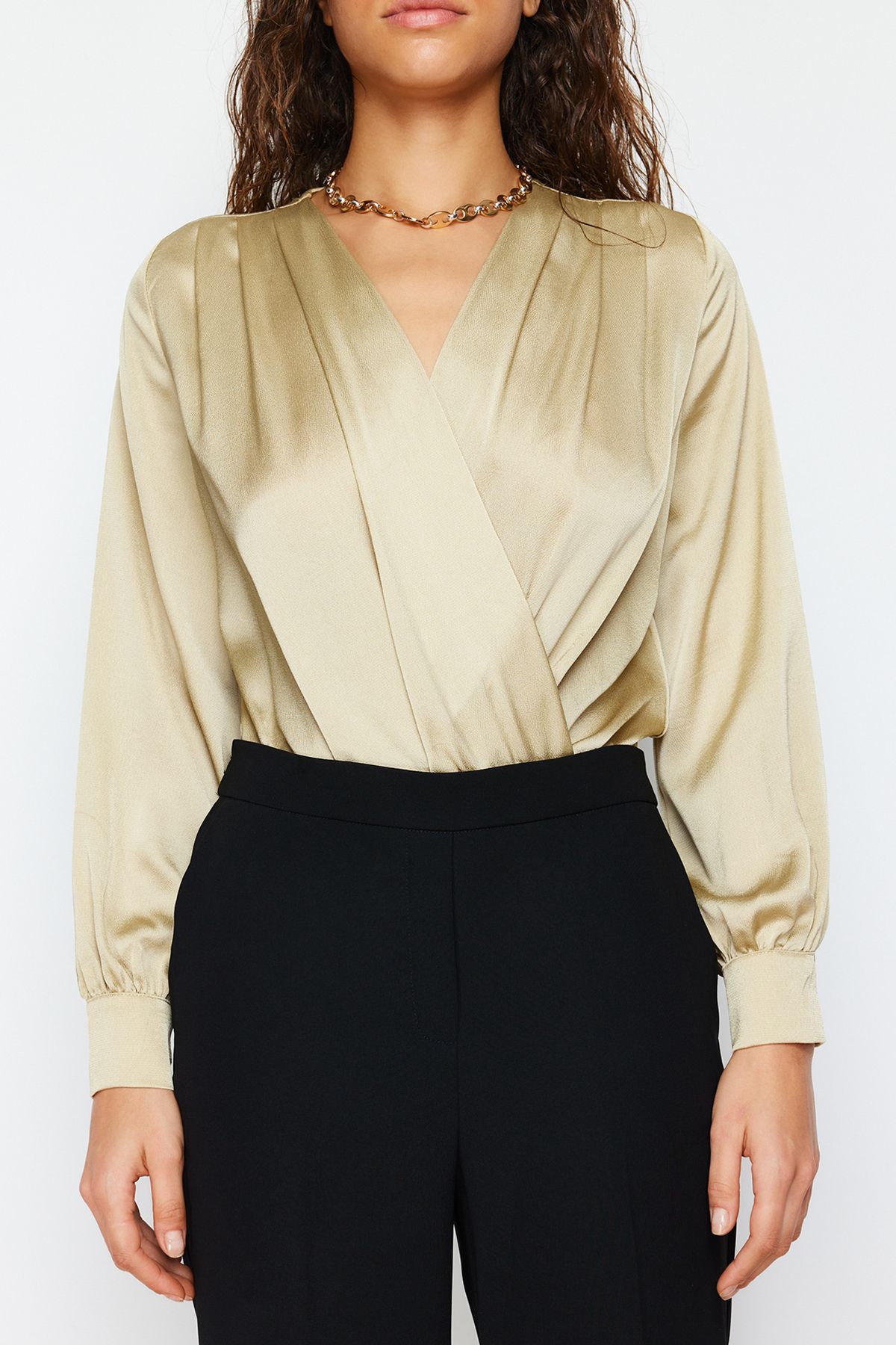 Trendyol Collection-Σατέν μέντα με διπλό γιακά και κορμάκι με κουμπωτή φούστα - TOFAW19BB0678 4