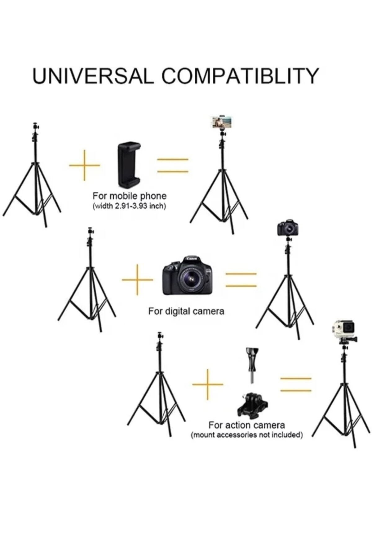 PİNK İTHALAT Bluetooth Kumandalı Tripod 2.1 Metre Metal Stüdyo Lamba Ayağı 360 Döner Başlıklı Telefon Tutucu