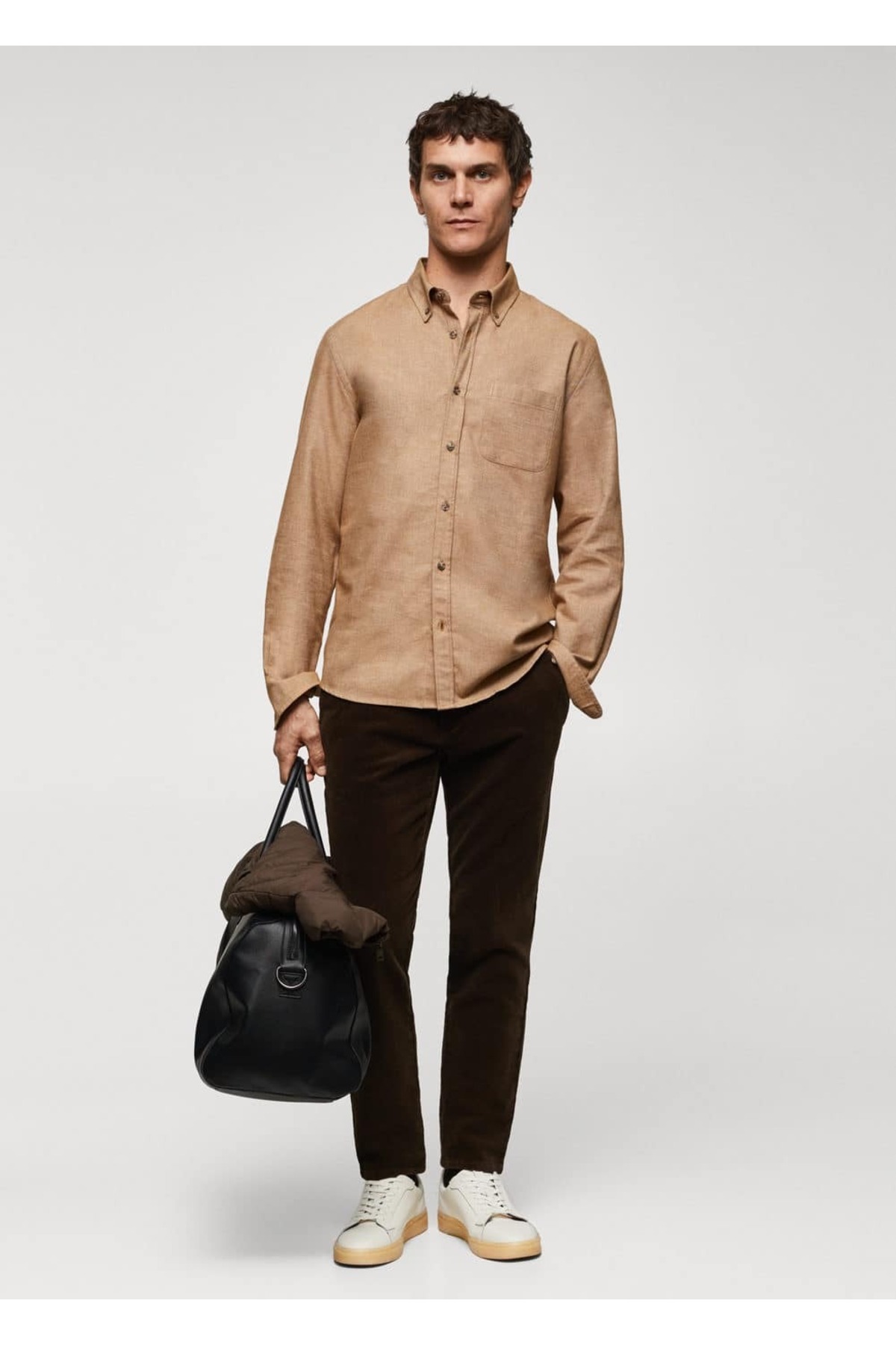 پیراهن مردانه قهوه ای منگوMANGO Man | 57095949 اورجینال - تصویر 2