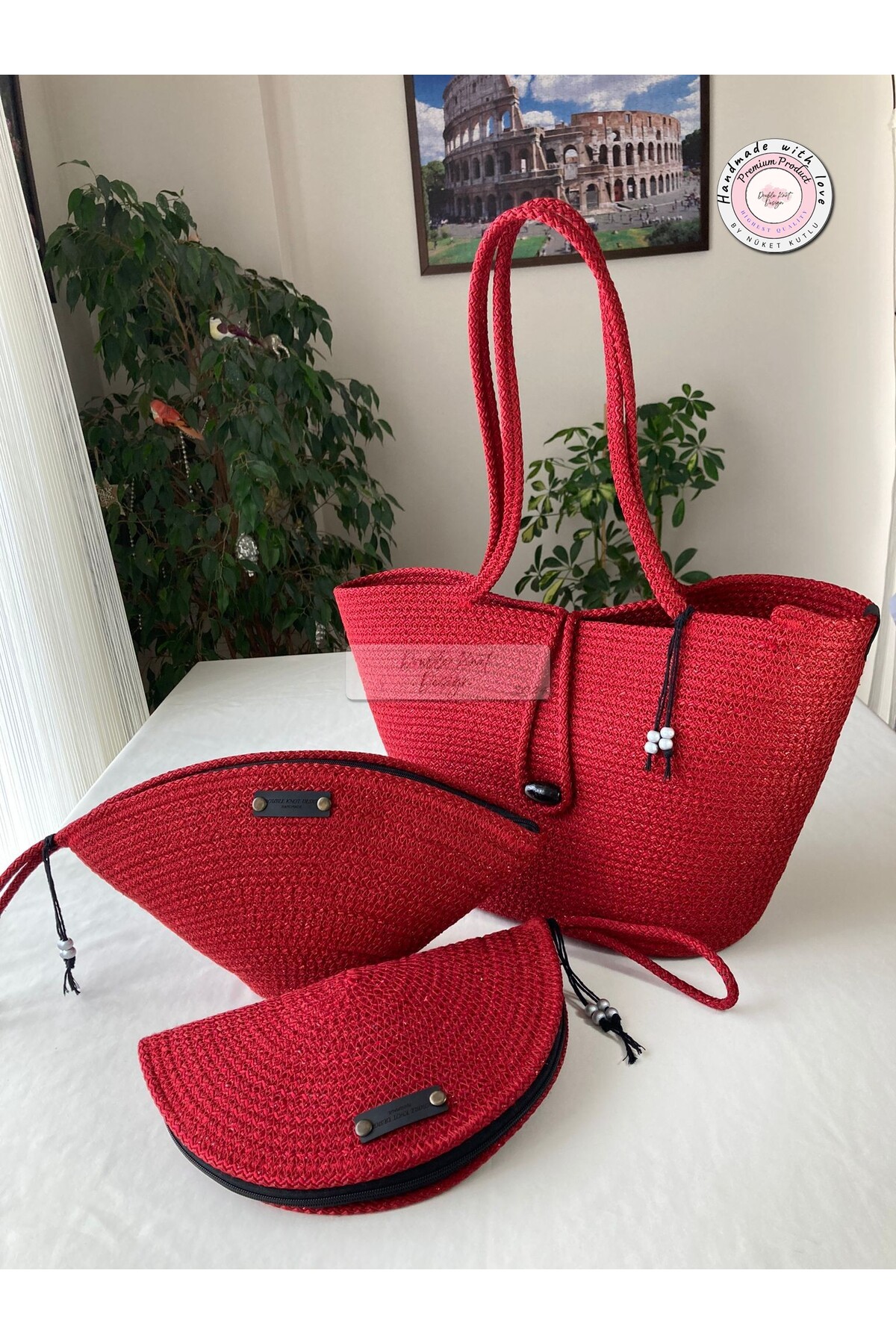 3pcs Set Beach Bag  Handbag Clutch Totebag Women Bag Summer Gift