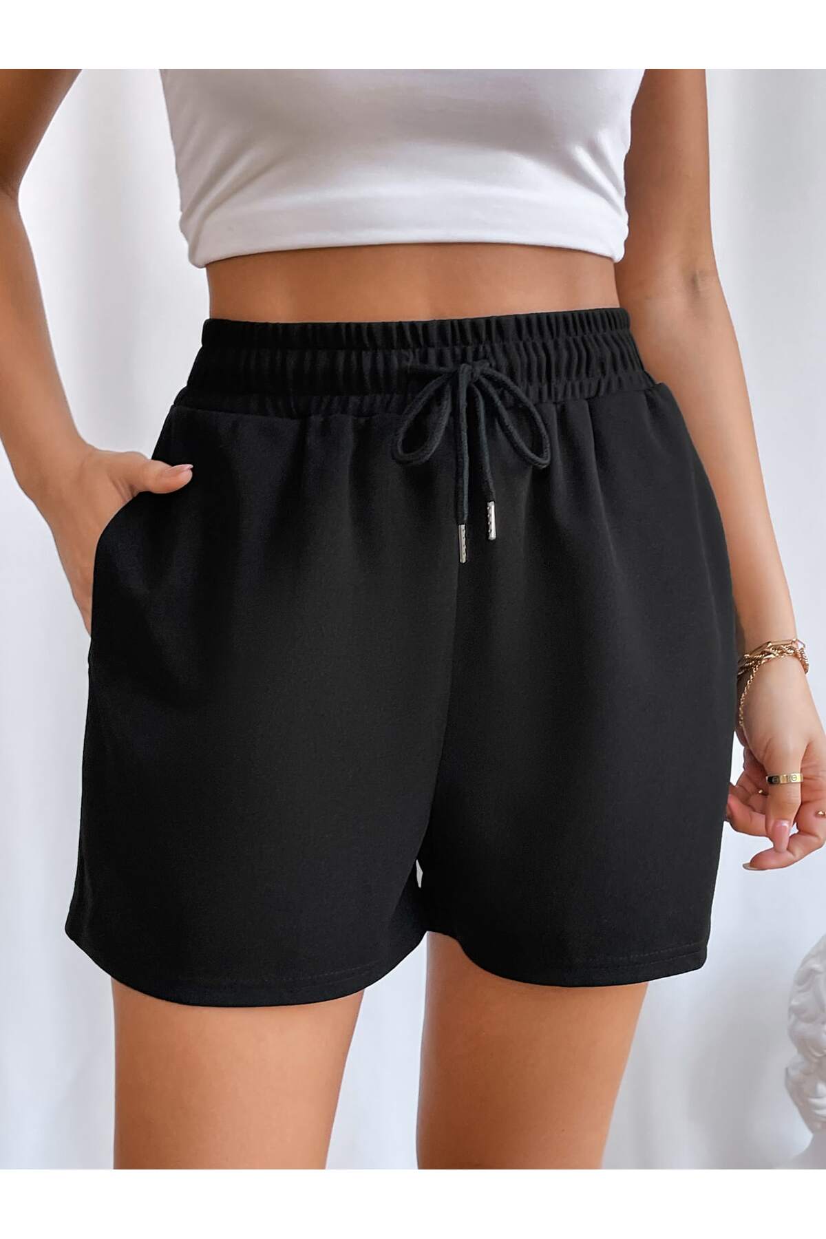 DAXİS Sportwear Company Pantaloni scurți negri din bumbac pieptănat cu buzuna...