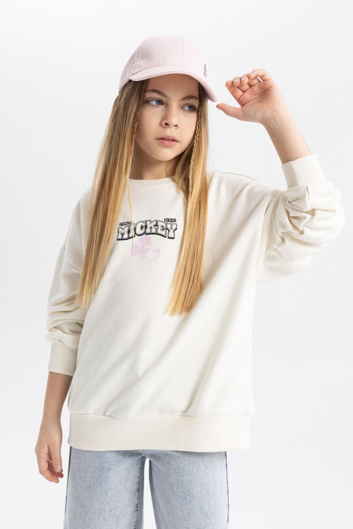 Kız Çocuk Disney Mickey & Minnie Oversize Fit Bisiklet Yaka Sweatshirt B9873a824sp
