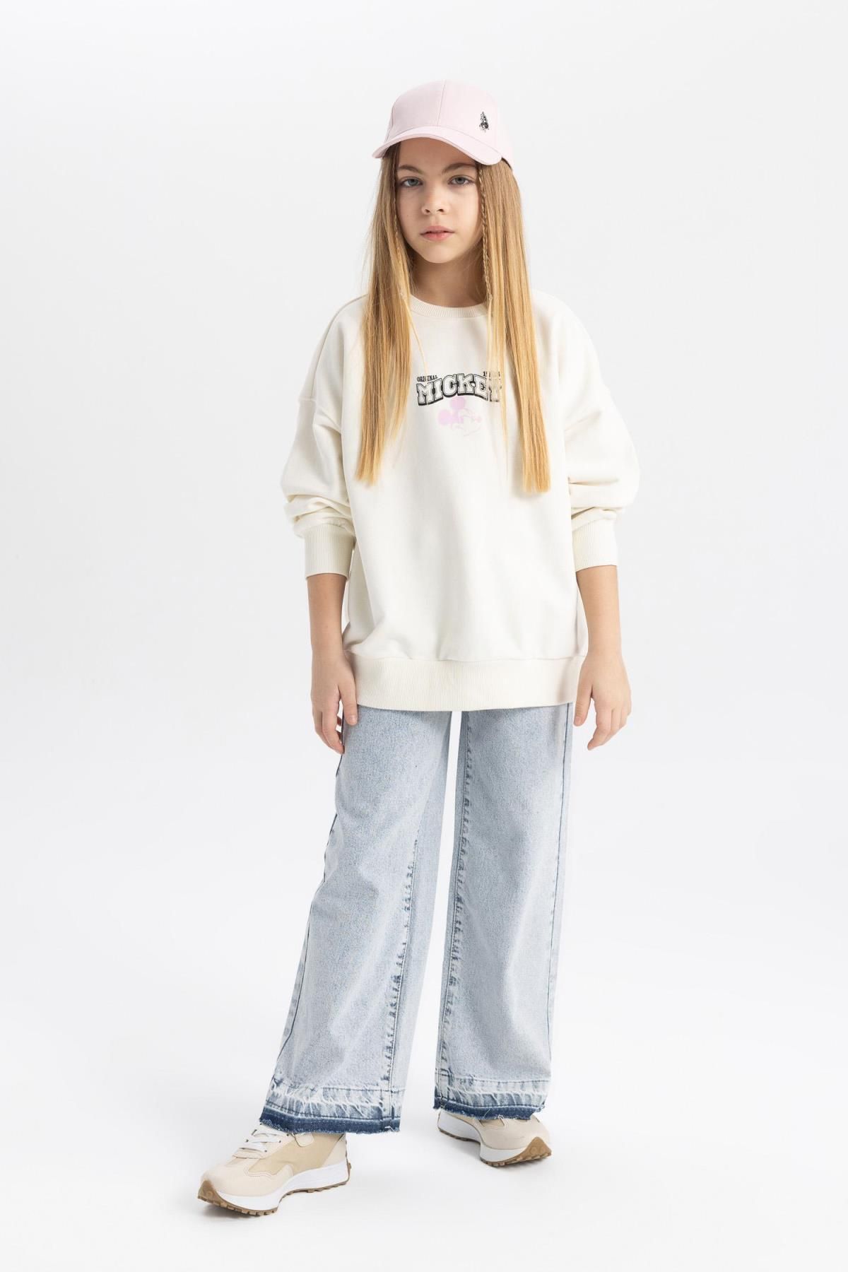 Kız Çocuk Disney Mickey & Minnie Oversize Fit Bisiklet Yaka Sweatshirt B9873a824sp