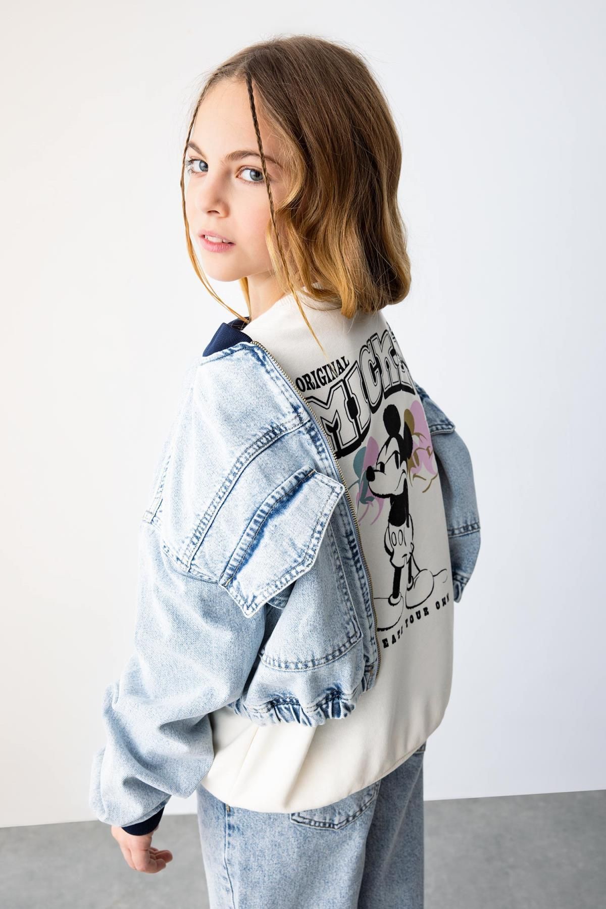 Kız Çocuk Disney Mickey & Minnie Oversize Fit Bisiklet Yaka Sweatshirt B9873a824sp