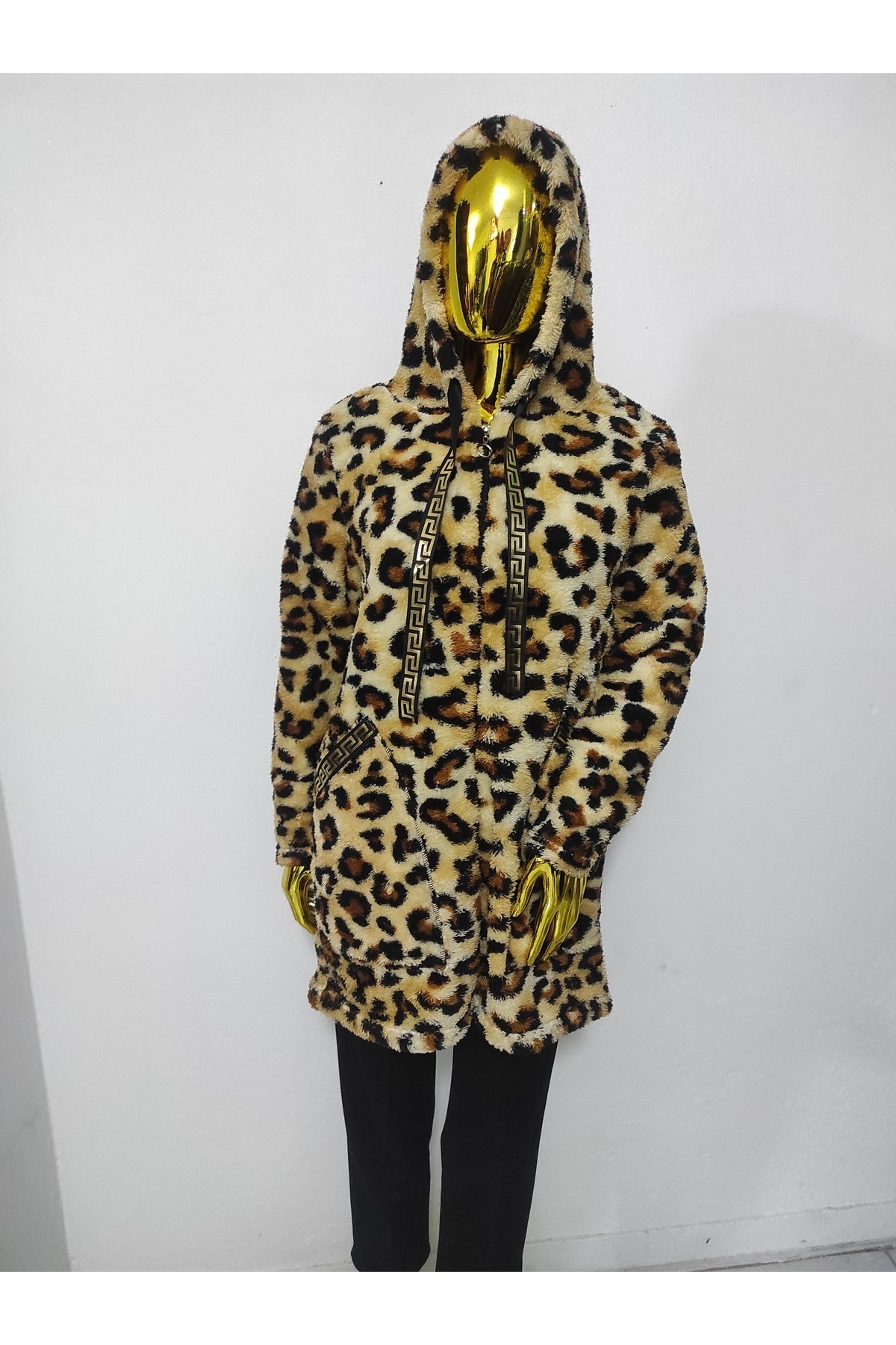 DHDmoda welsoft peluş leopar desenli mont