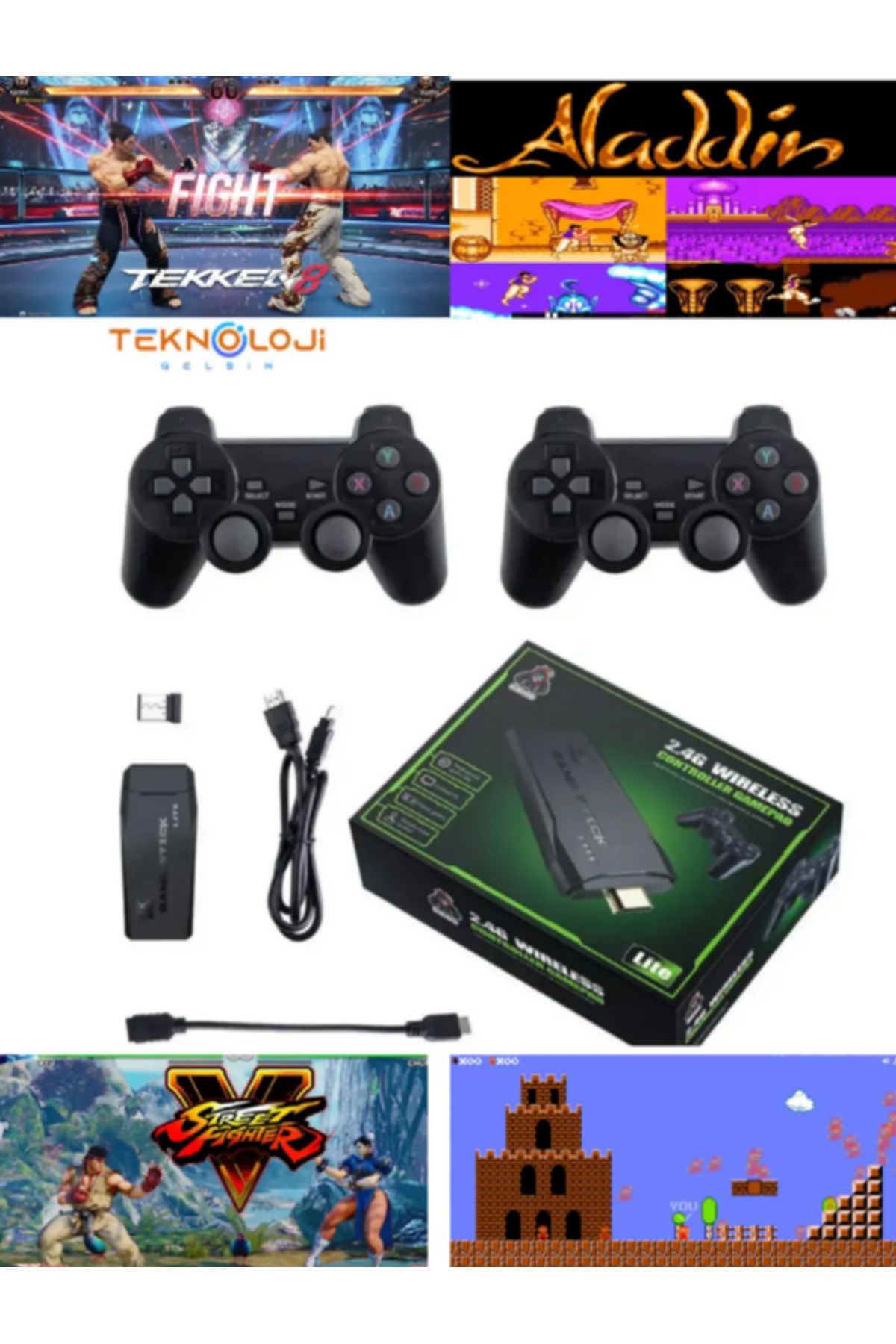 Tiegem TİEGEM Gaming Atari 2.4g Uyumlu Kablosuz Çift Kol Atari Retro 20000 Oyun Game Stick